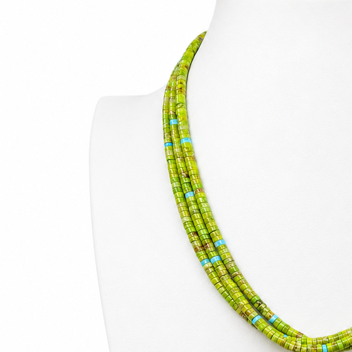 Gaspeite, Heishi and Touch of Turquoise Necklace Santo Domingo