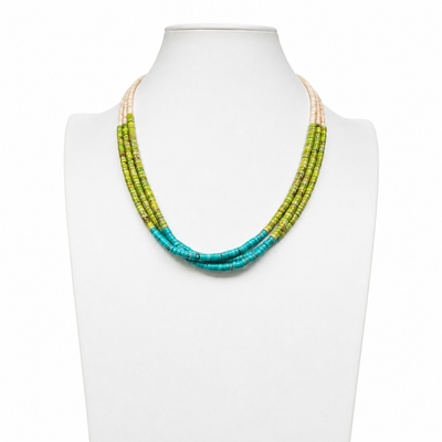 Gaspeite, Turquoise, Melon Shell, and Heishi Necklace Santo Domingo