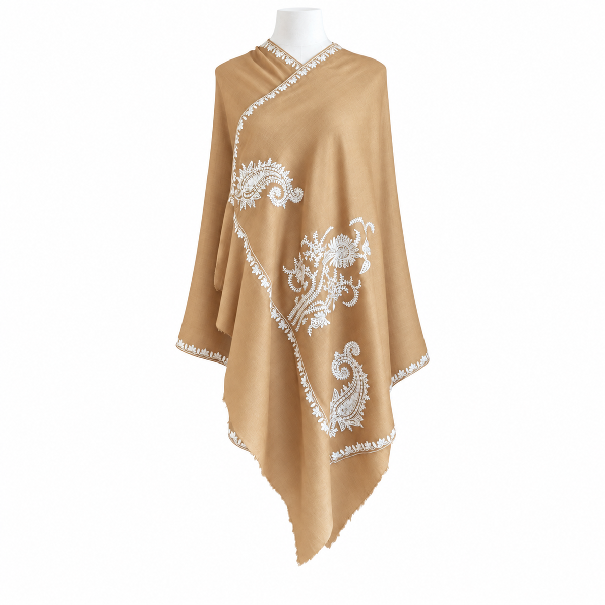 Camel Paisley Kashmiri Pashmina Shawl Embroidered