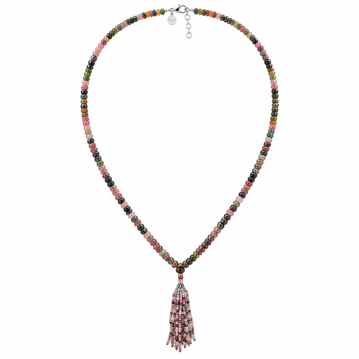 Graduated Rare Watermelon Tourmaline Tassel Mala Necklace
