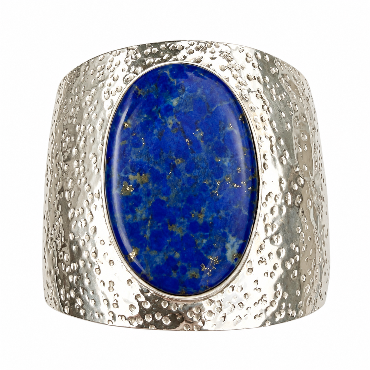 Hammered Silver and Natural Lapis Cuff Bracelet