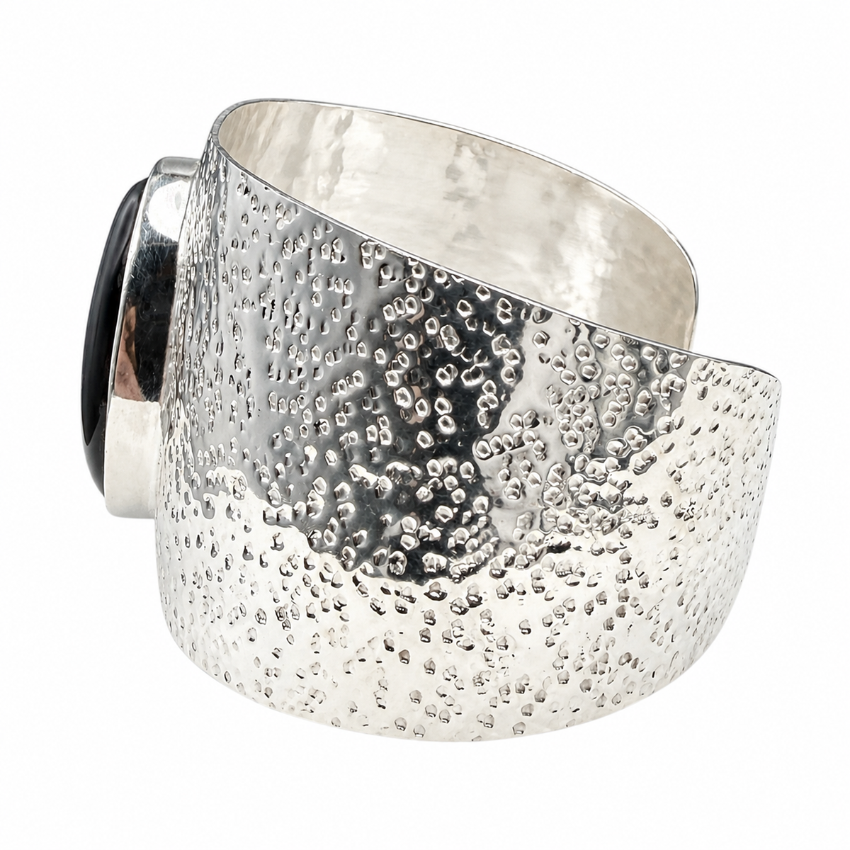 Hammered Silver and Black Onyx Cuff Bracelet