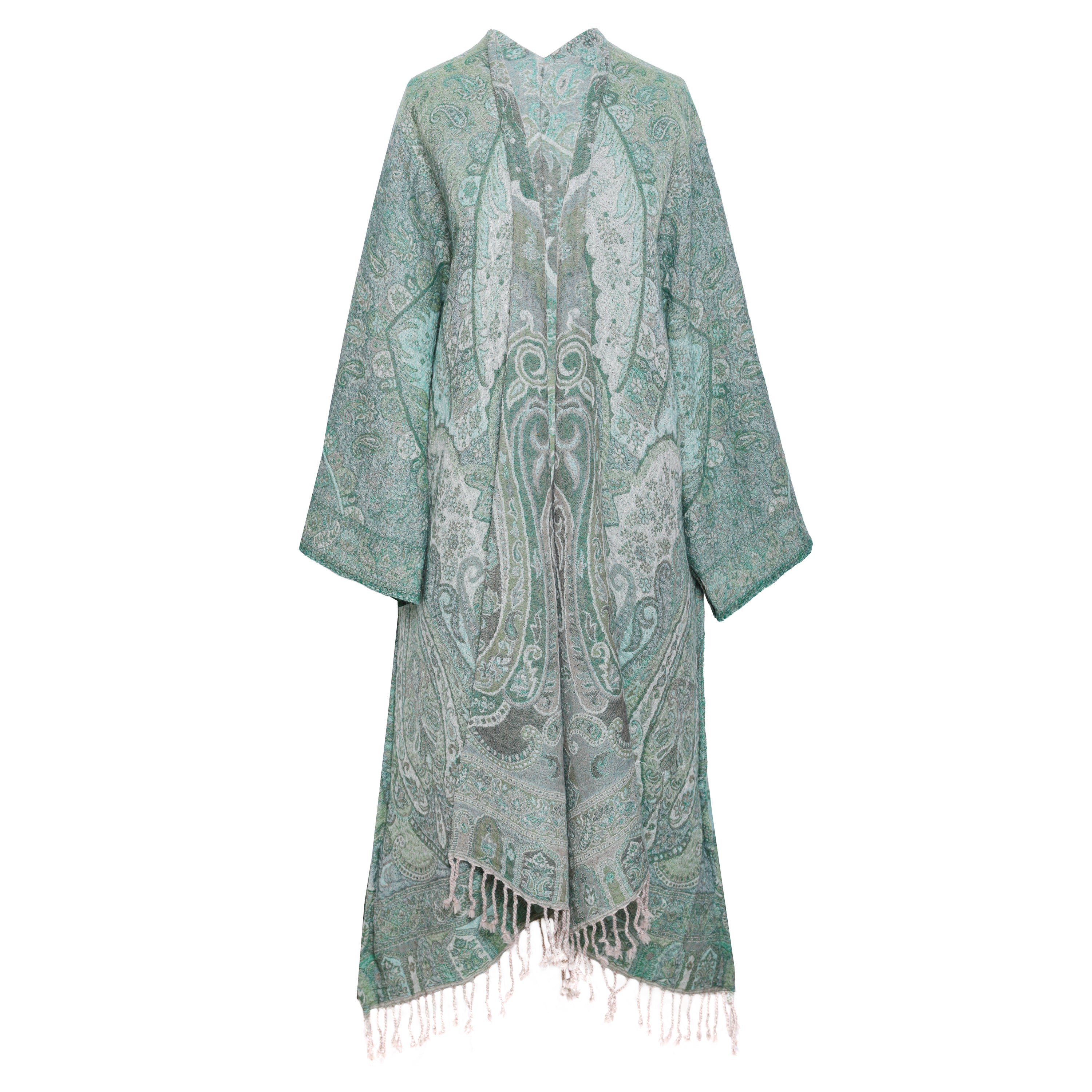 Hara Green Paisley Boiled Wool Kimono Coat
