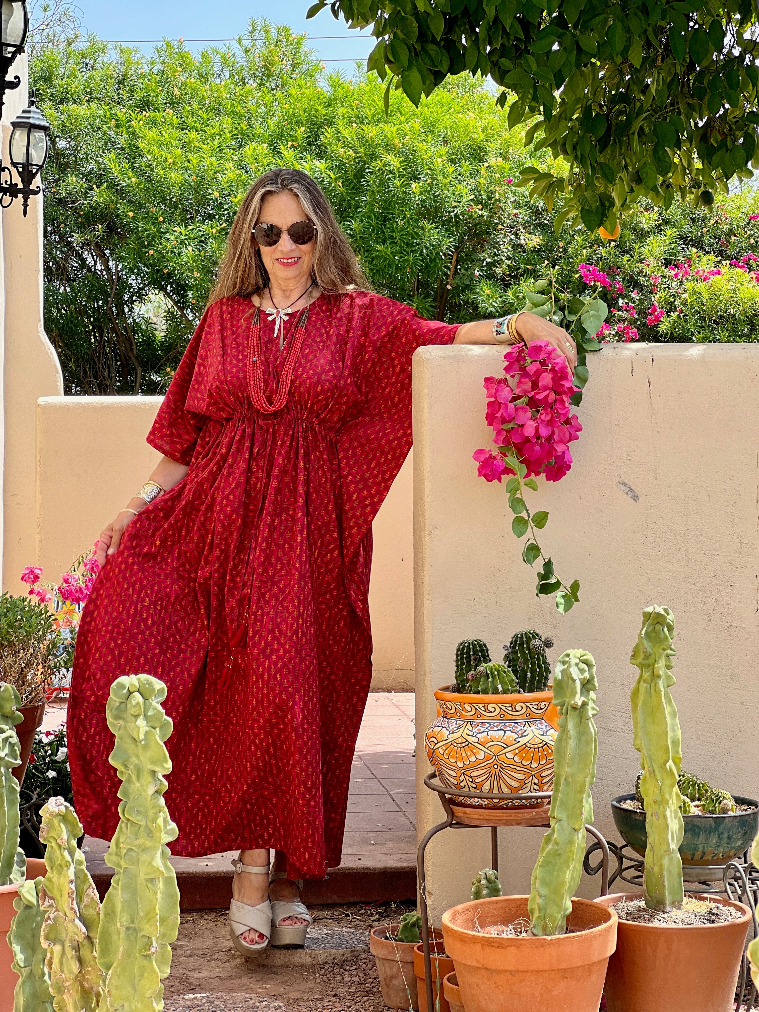 Philomena Tie-dye block print Maxi Kaftan Dress