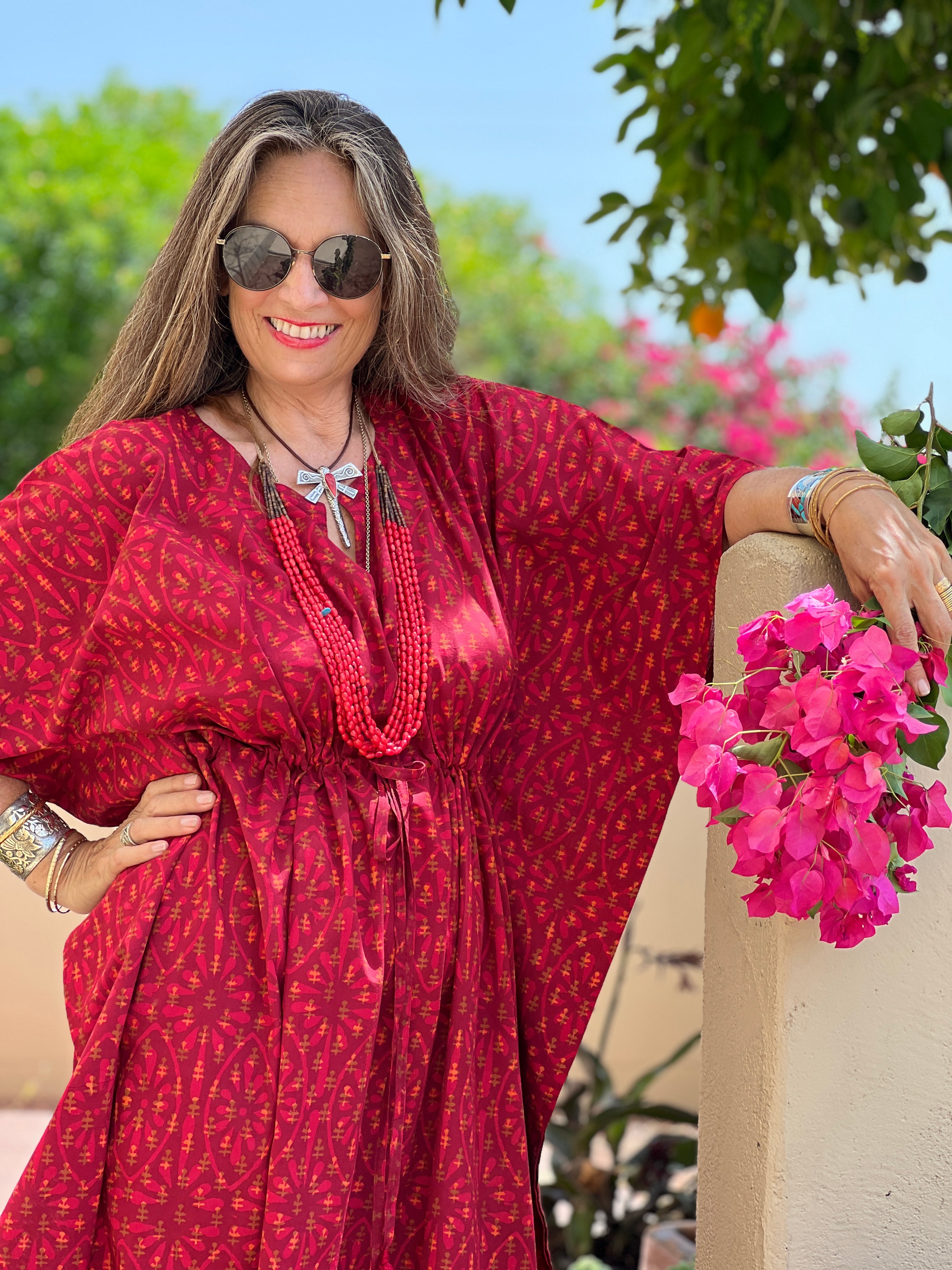 Philomena Tie-dye block print Maxi Kaftan Dress