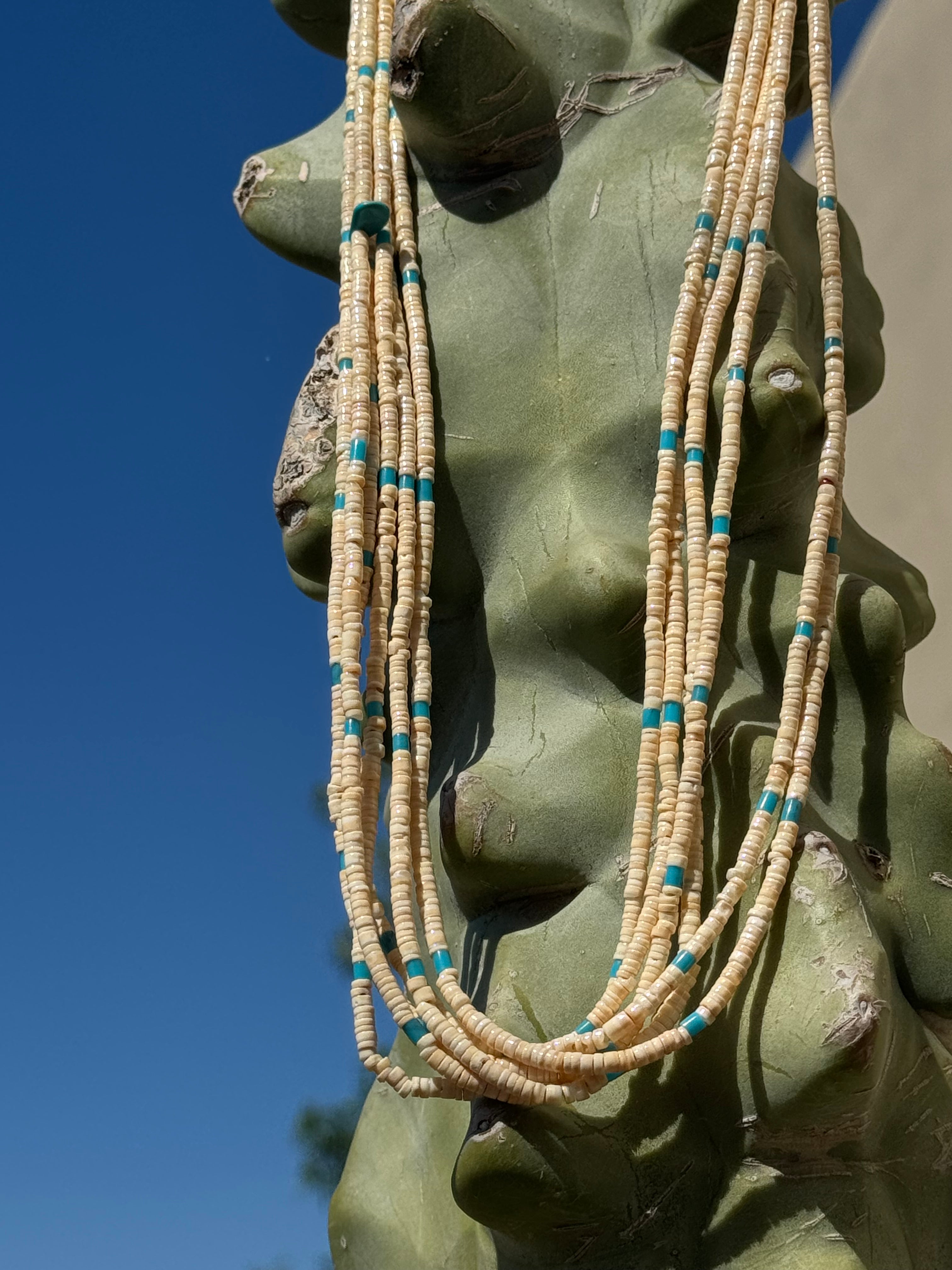 Melon Shell Turquoise Heishi Necklace Santo Domingo