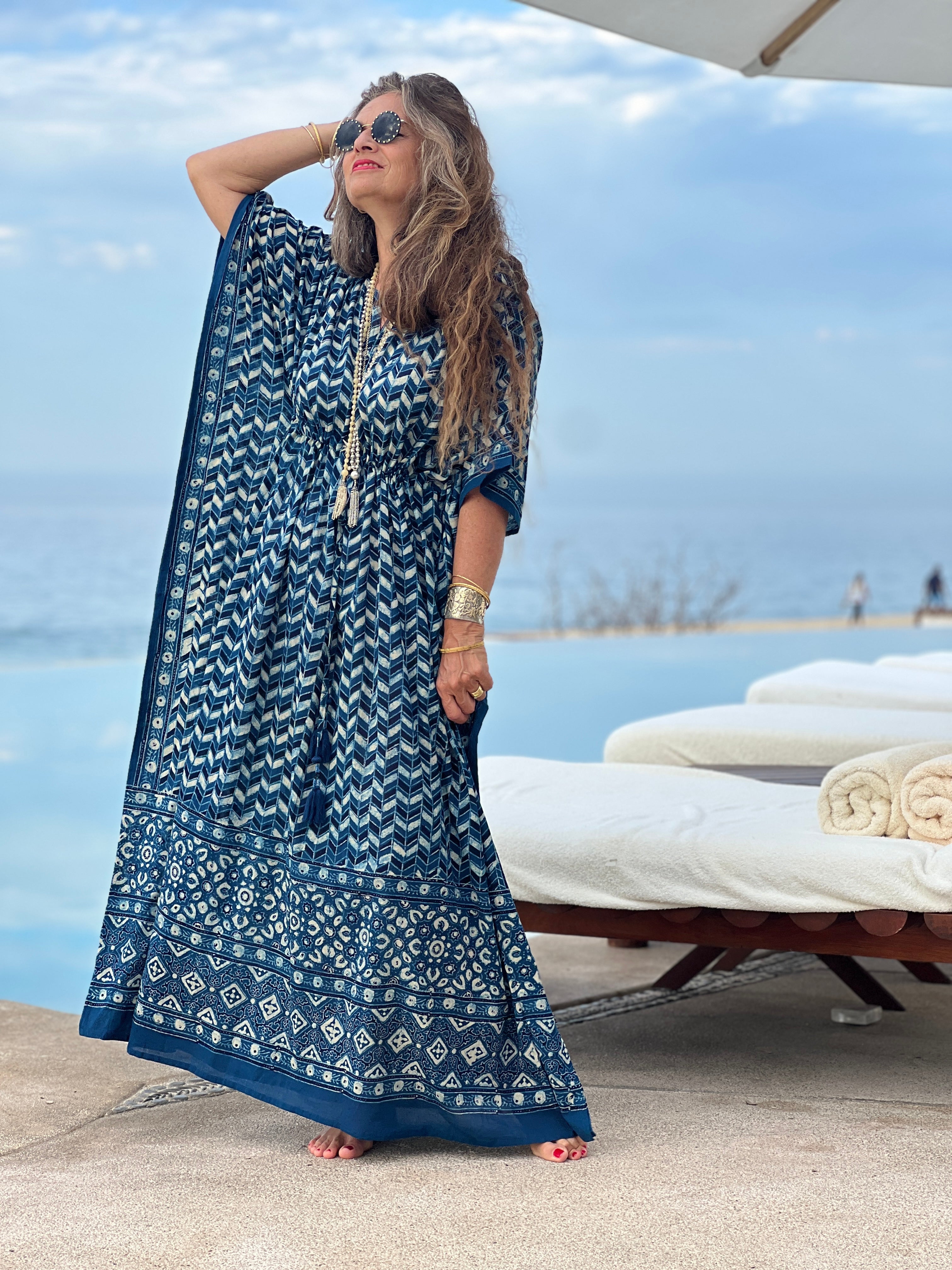 Prisma Indigo Maxi Kaftan Dress Natural Dyes Store Credit