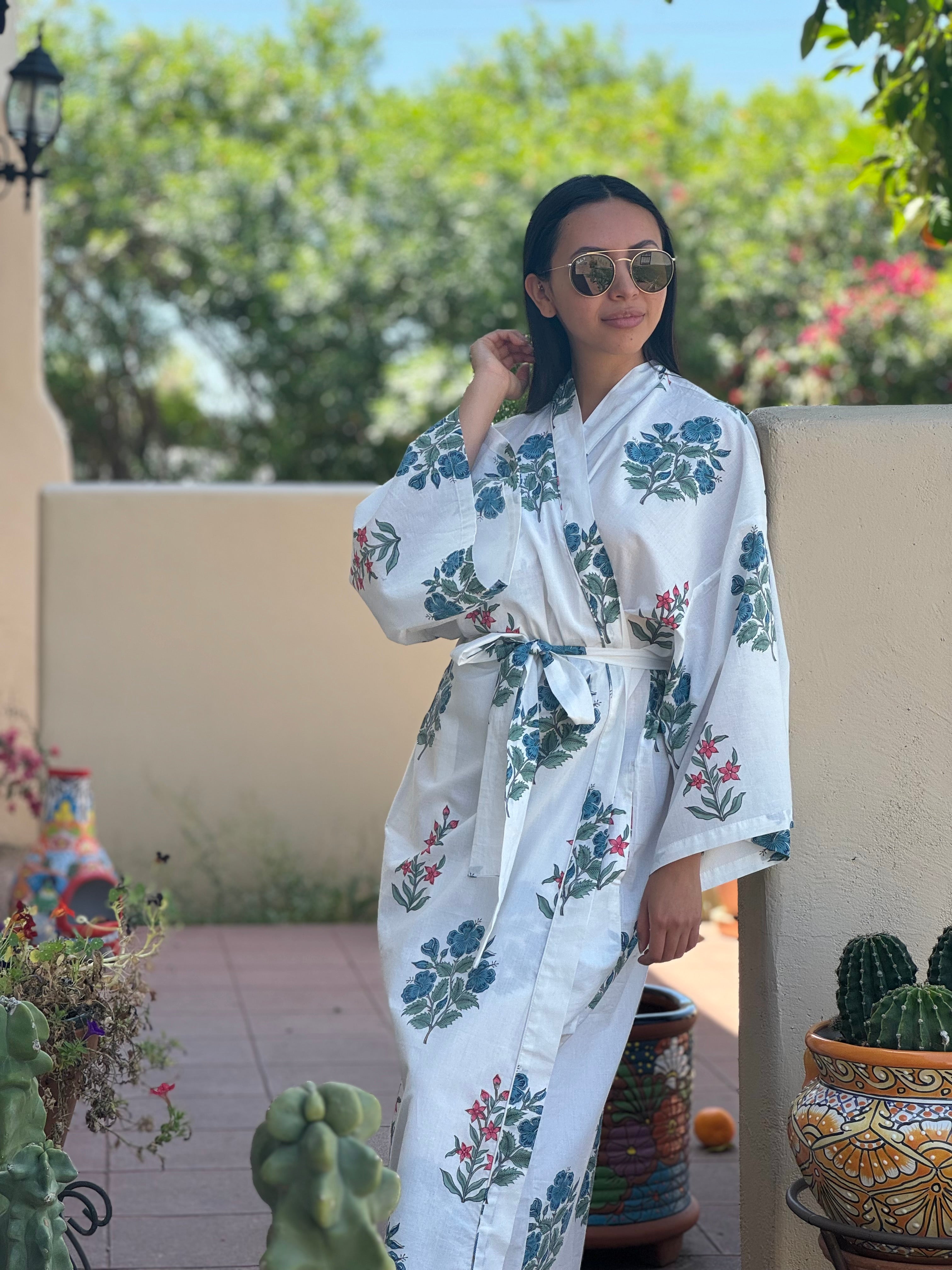 Jal Wahal Floral Cotton Dress Robe On Back Order 2-4 Weeks