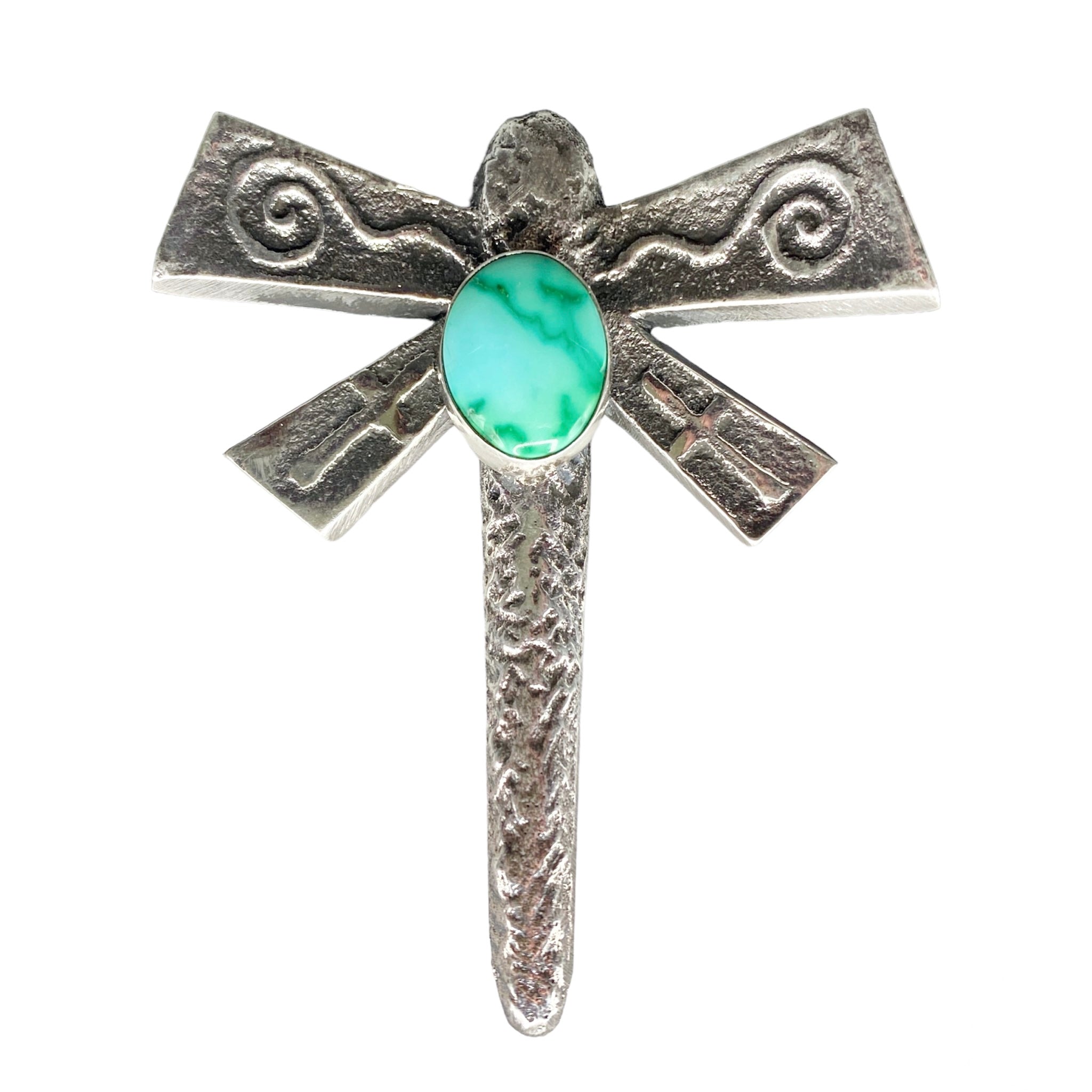 Sonoran Green Turquoise NAVAJO SILVER DRAGONFLY PENDANT ONE OF A KIND