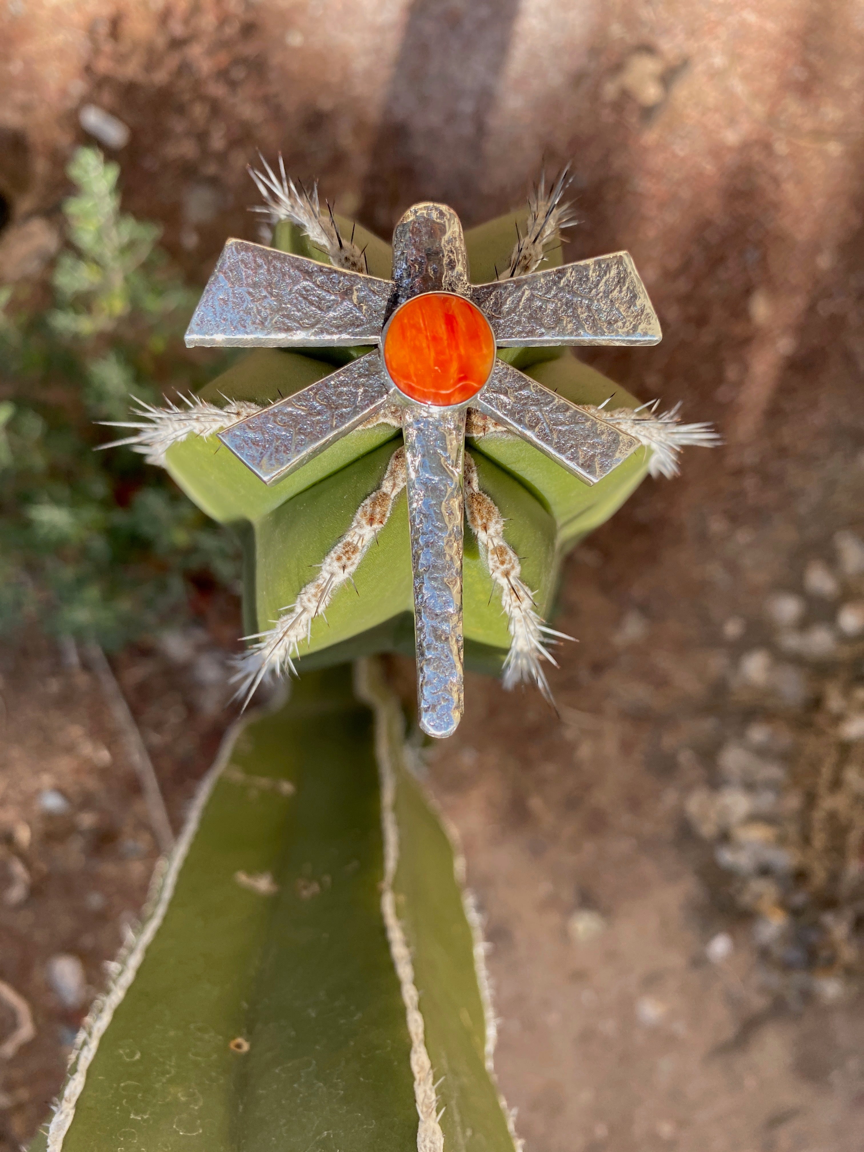 Spiny Oyster Navajo Mini Silver Dragonfly Pendant