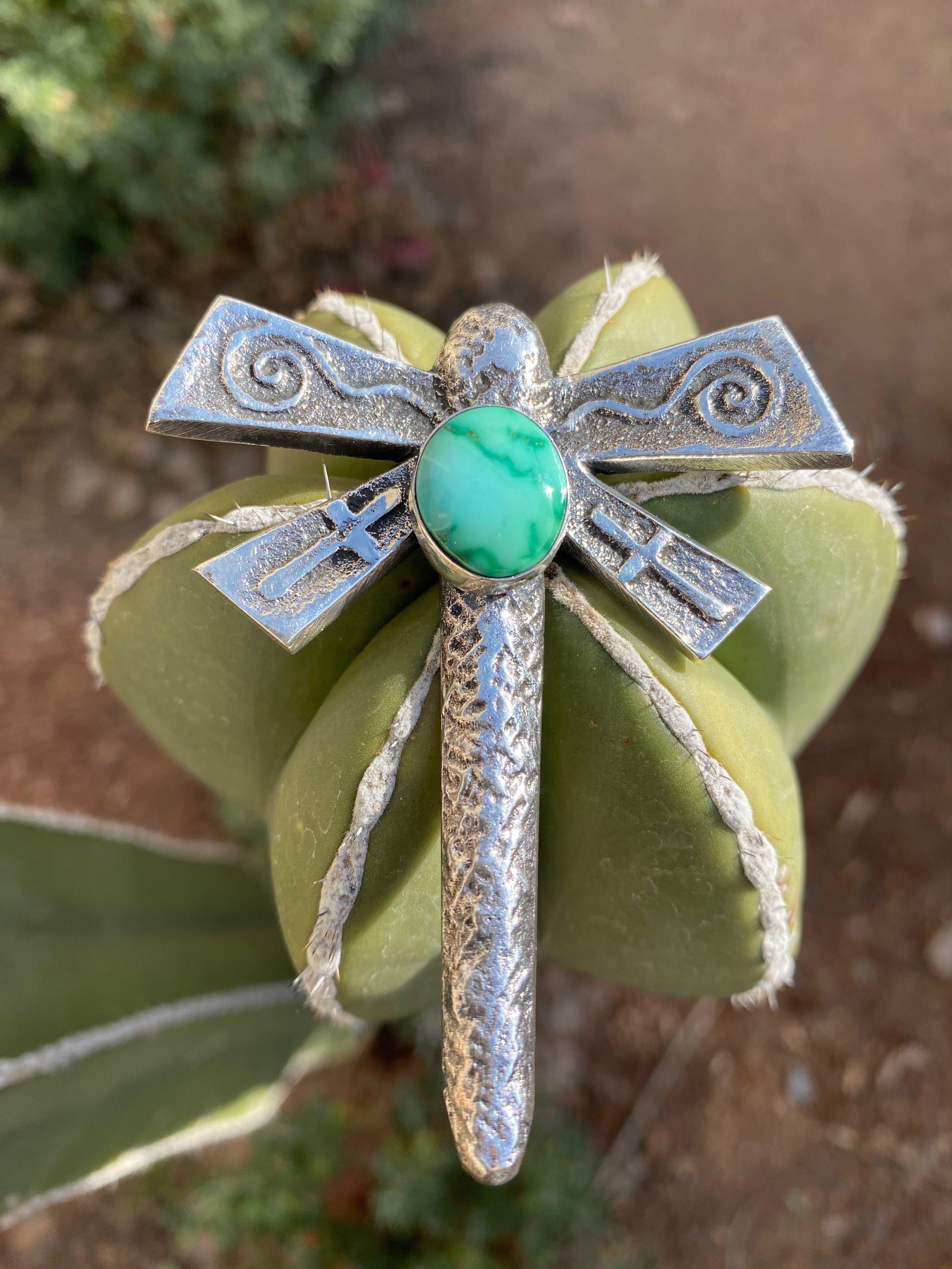 Sonoran Green Turquoise NAVAJO SILVER DRAGONFLY PENDANT ONE OF A KIND