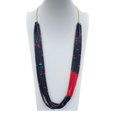 Black Jet and Coral Heishi Necklace