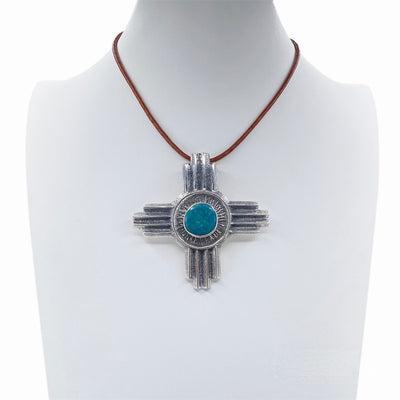 Sterling Silver Navajo Zia Turquoise Pendant