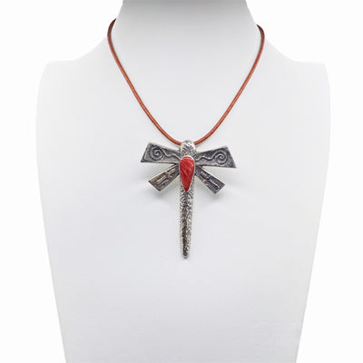 Navajo Sterling Silver Red Spiny Oyster Dragonfly