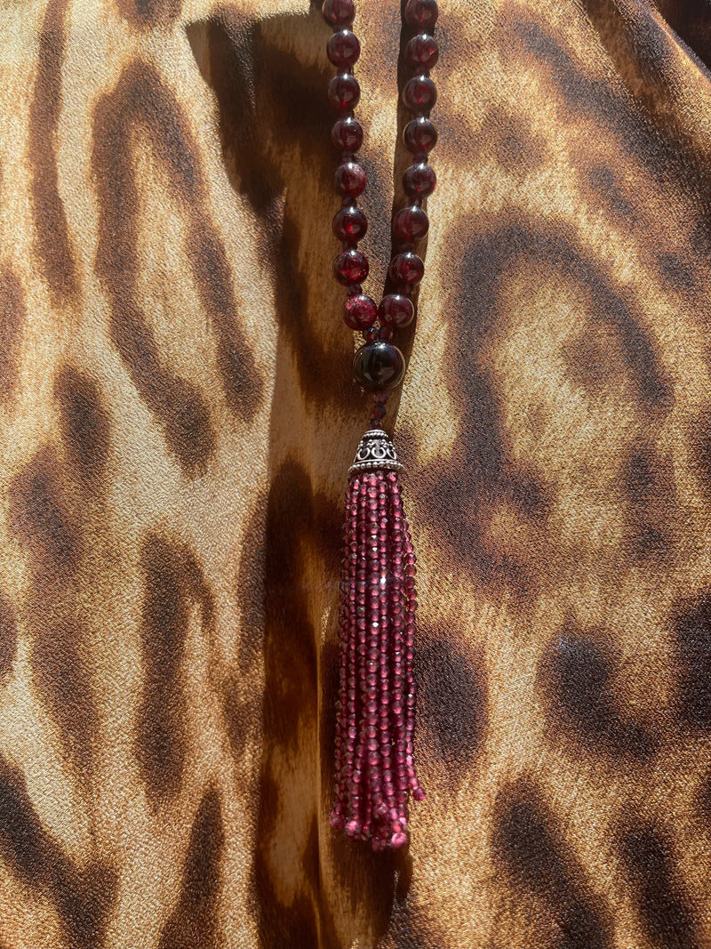 Semi Precious Garnet Mala Necklace