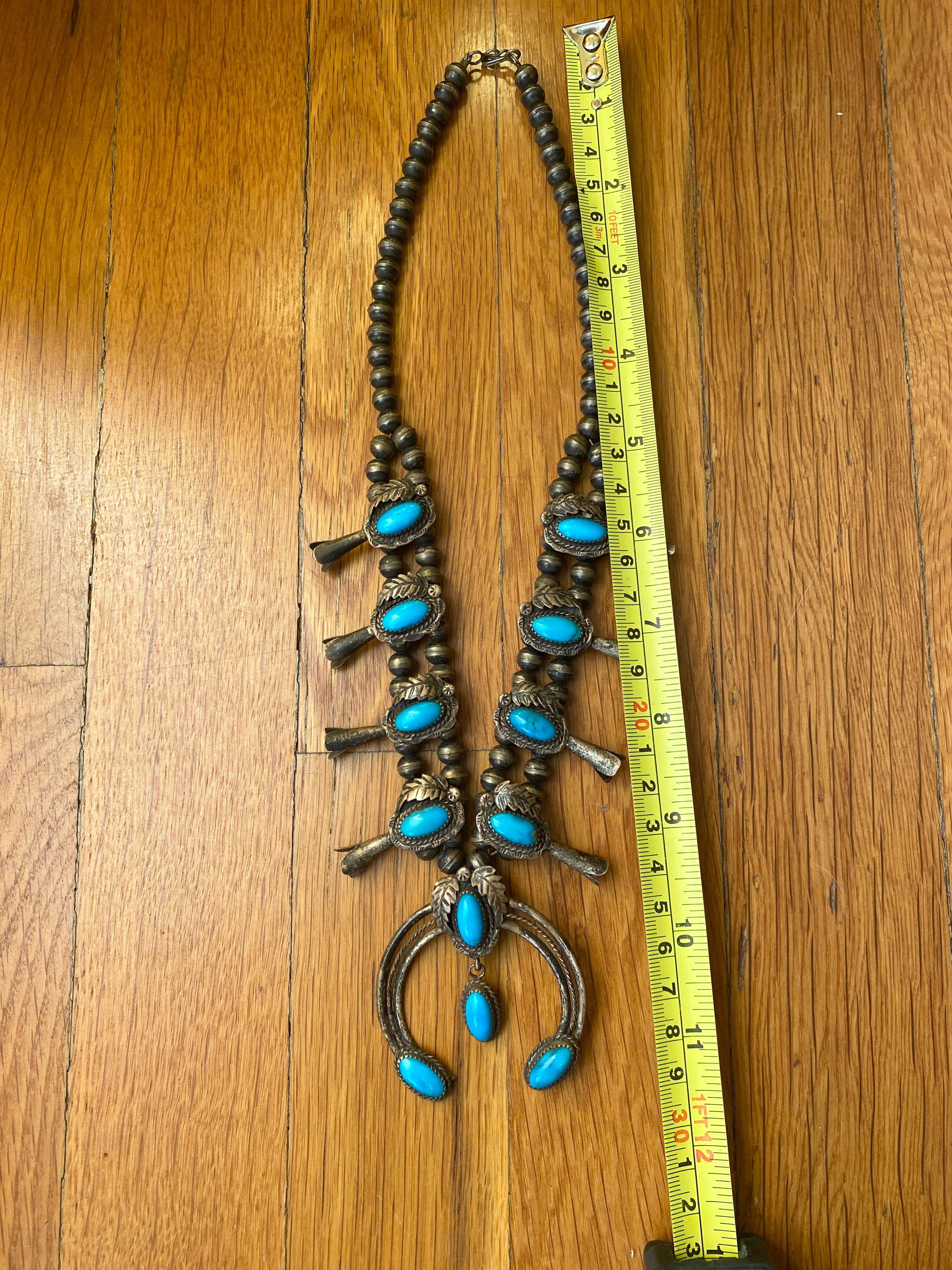 Vintage Navajo Turquoise Baby Squash Blossom Necklace