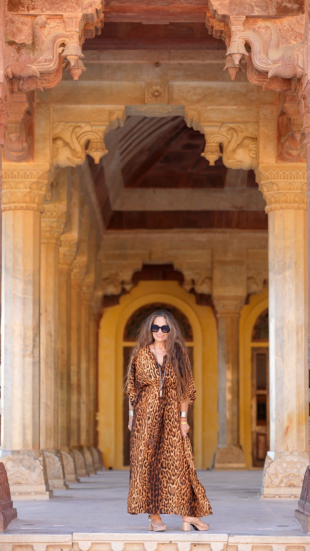 Jeanie Jaguar Italian Silk Maxi Kaftan Dress On Back Order 4-6 weeks