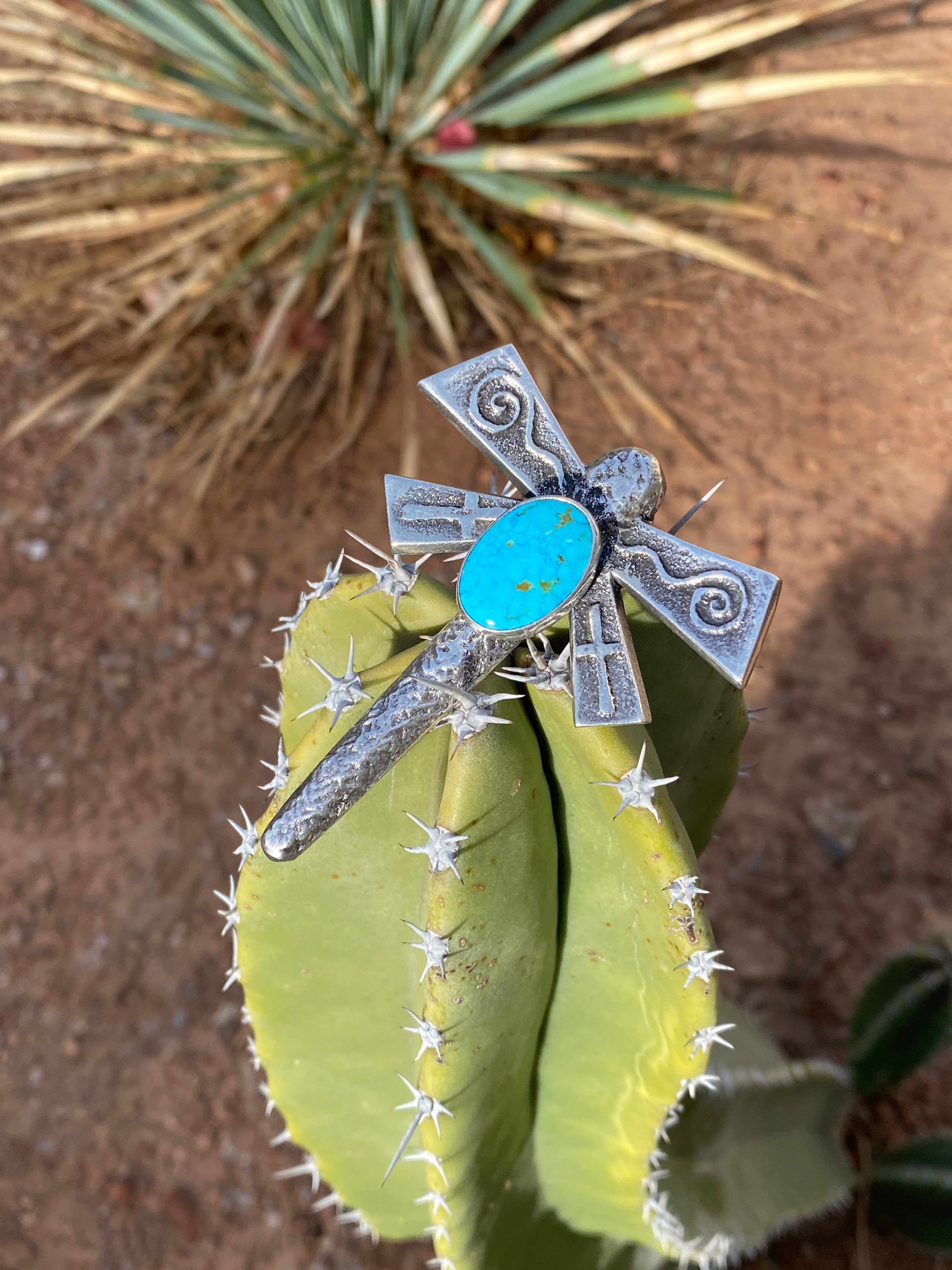 KINGMAN TURQUOISE NAVAJO SILVER DRAGONFLY PENDANT