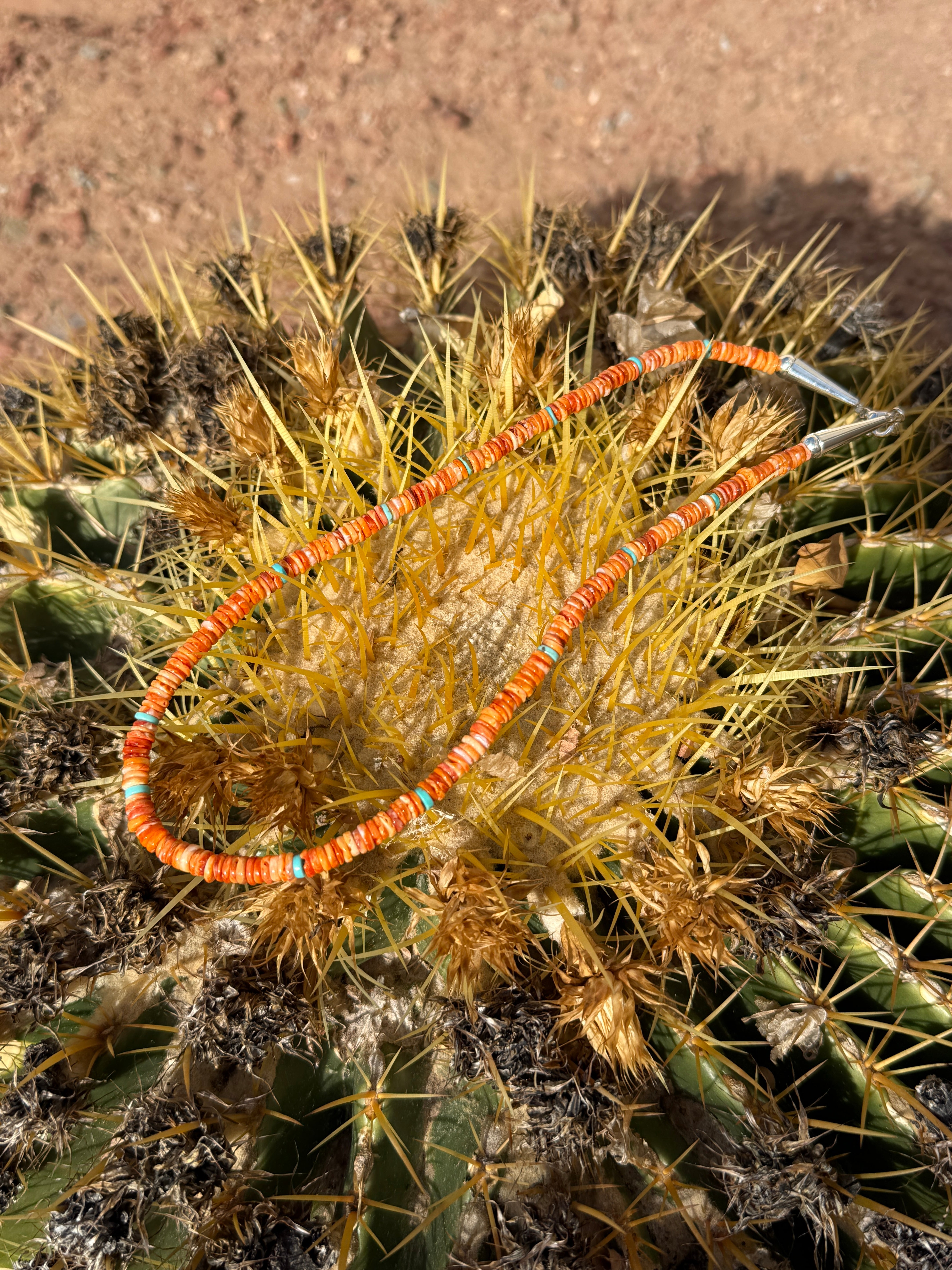 Orange and Red Spiny Oyster and Turquoise Necklace