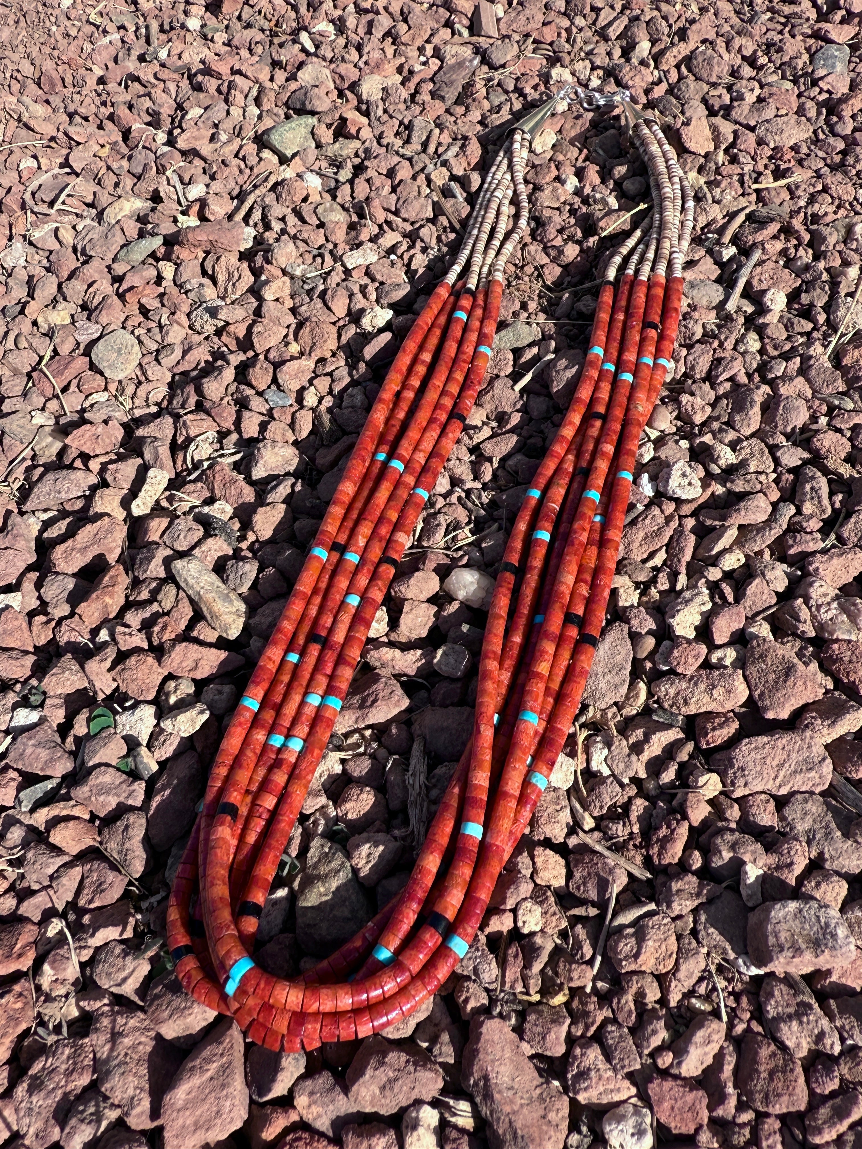 Apple Coral Heishi Santo Domingo Necklace