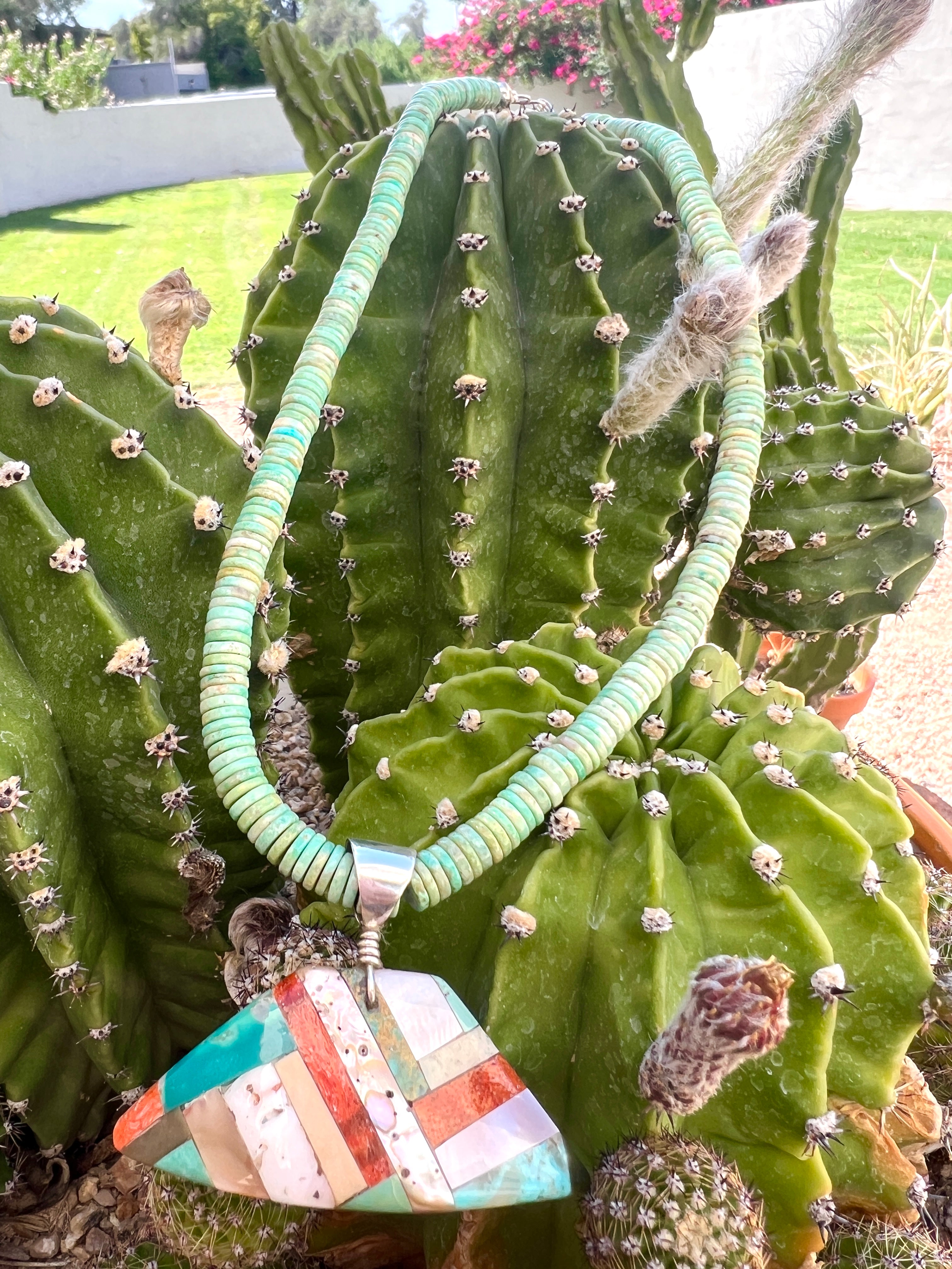 Royston Turquoise Necklace With Mosaic Pendant Santo Domingo