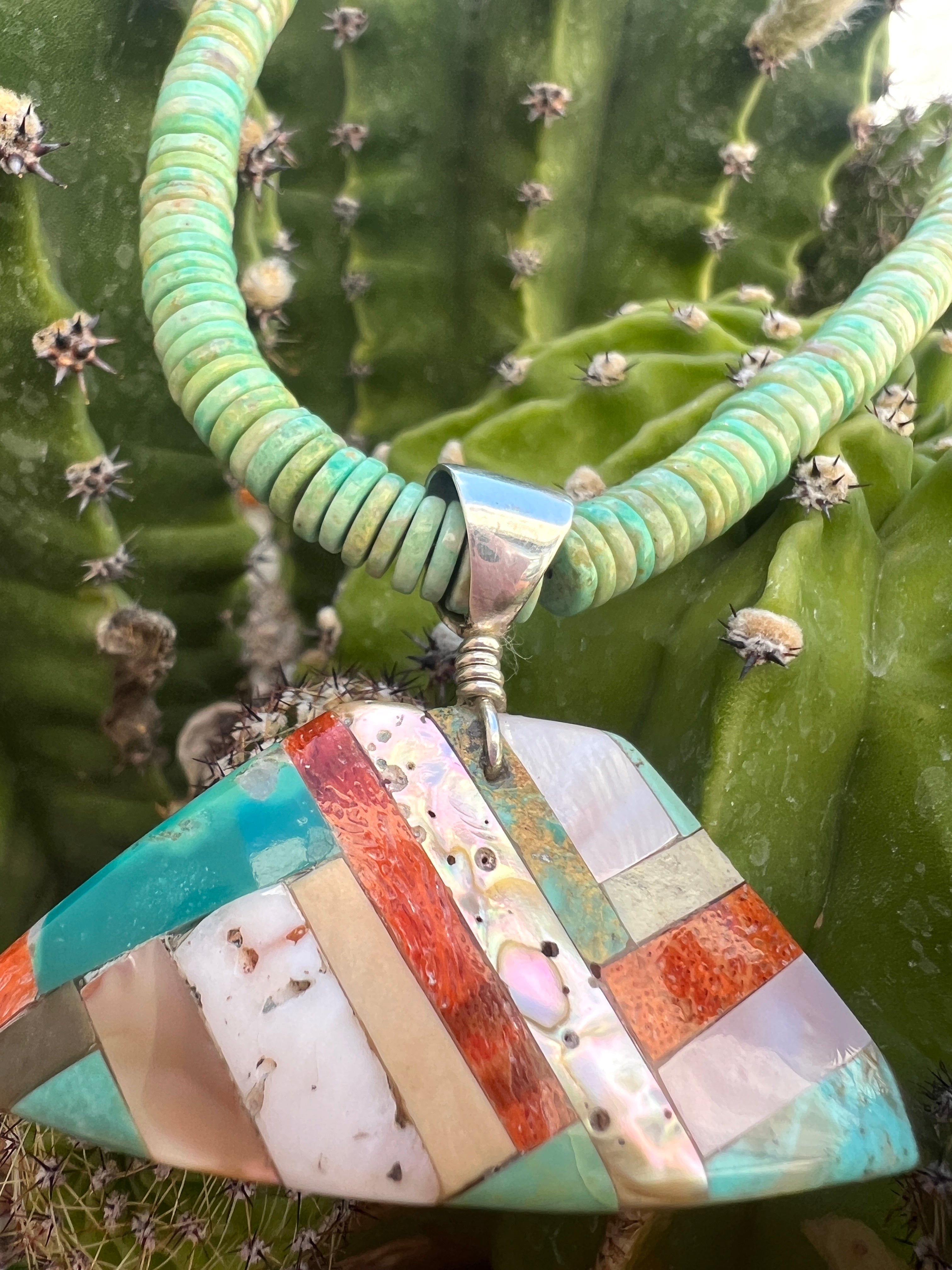 Royston Turquoise Necklace With Mosaic Pendant Santo Domingo