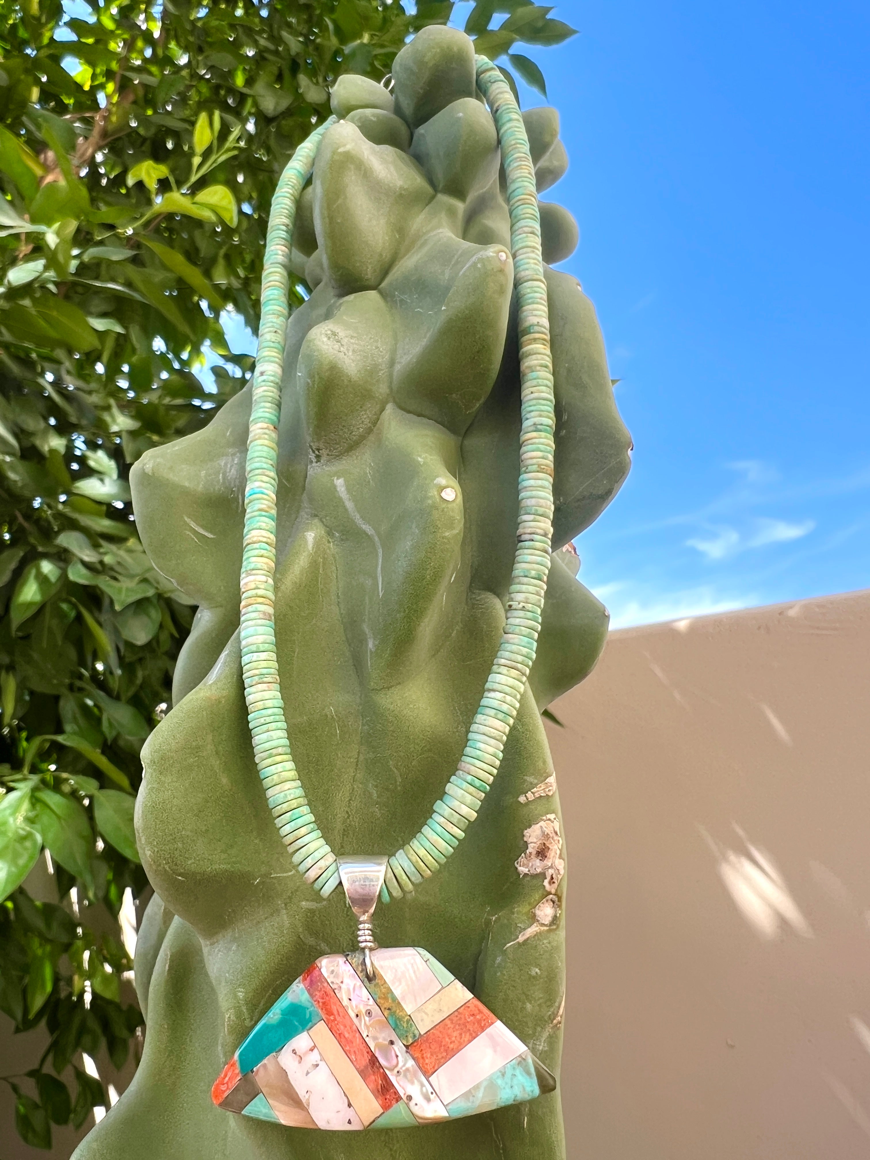 Royston Turquoise Necklace With Mosaic Pendant Santo Domingo