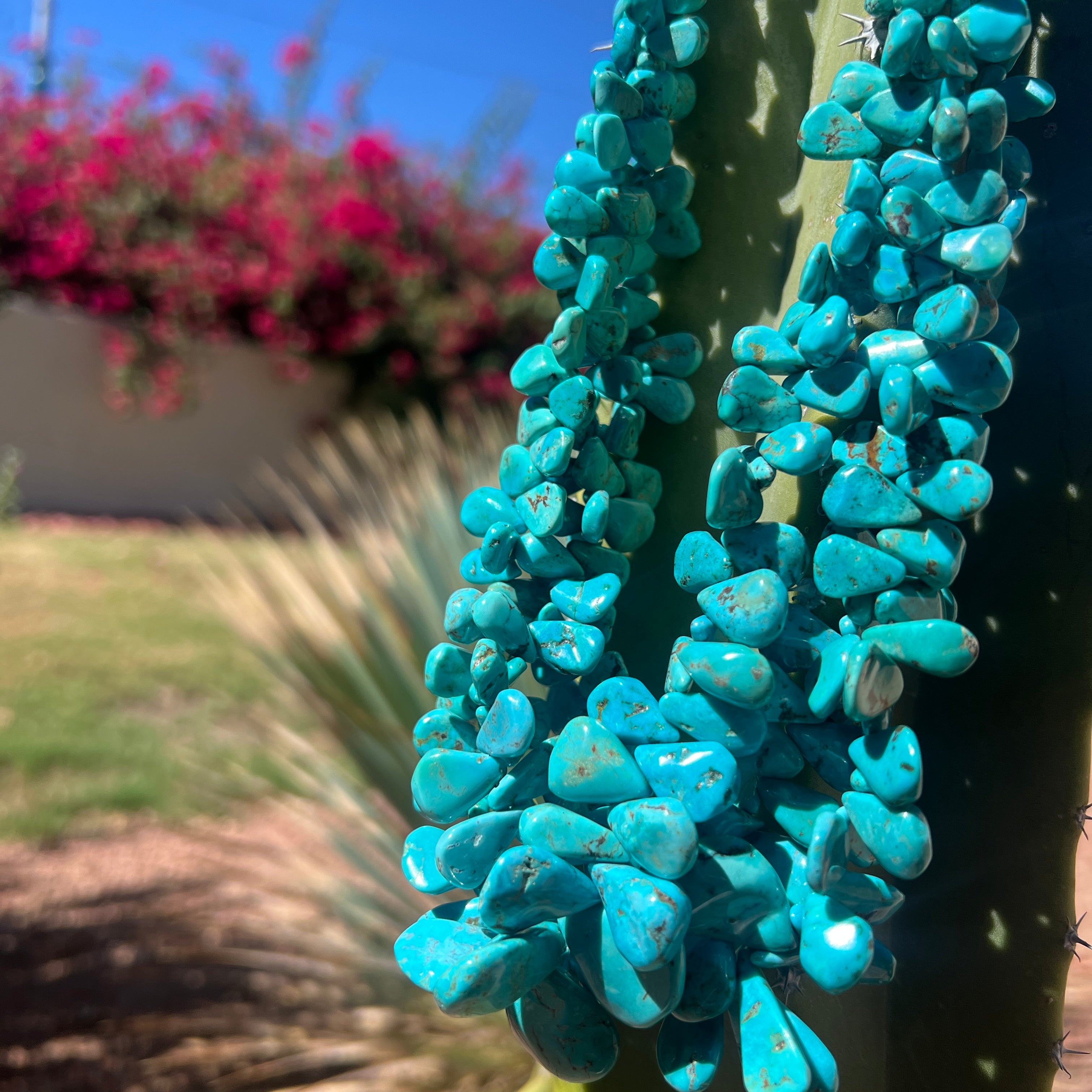 Kingman Turquoise and Spiny Oyster Three Strand Traditional Santo Domingo Necklace