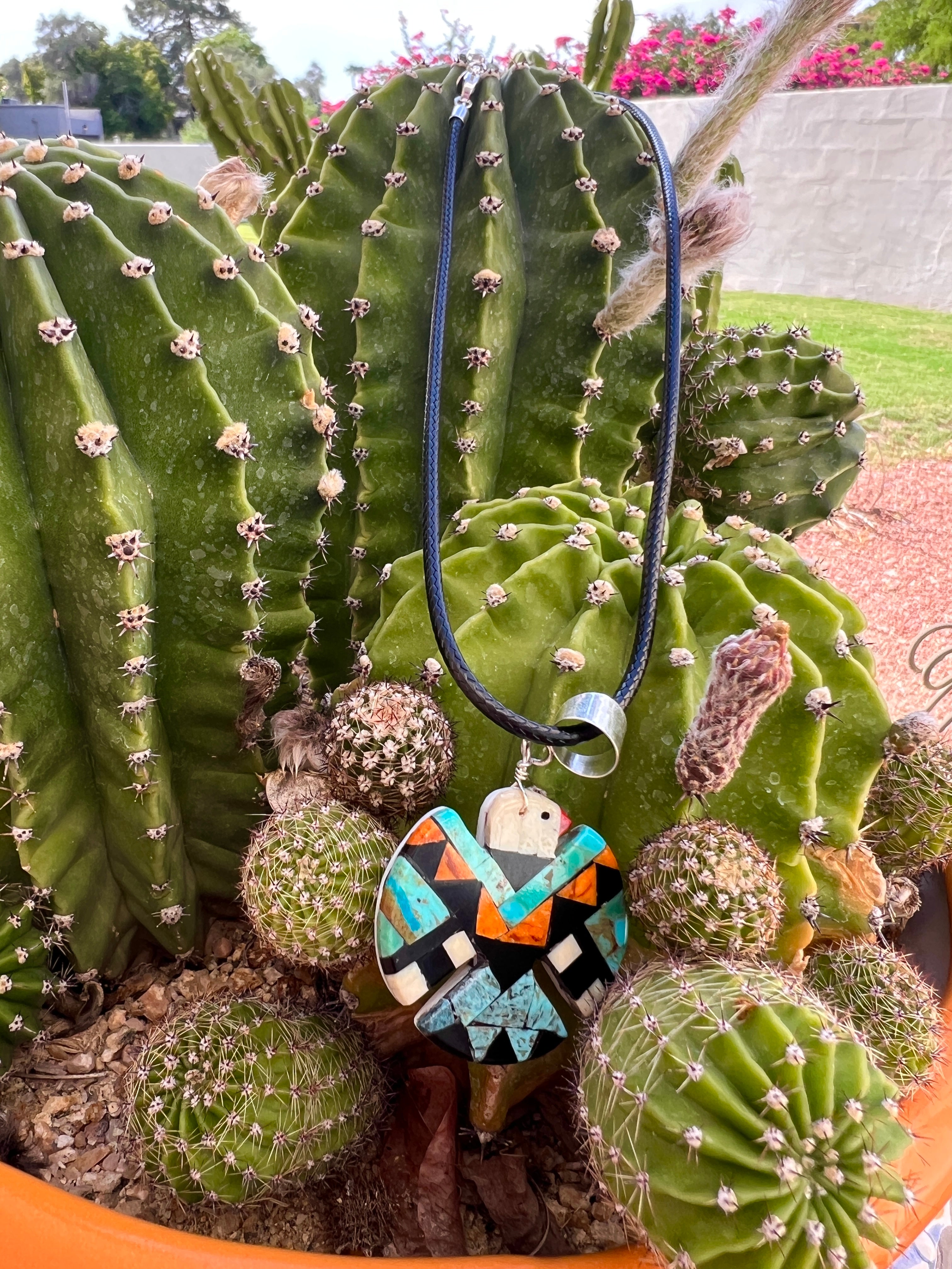 Mosaic Turquoise Thunderbird Inlay Pendant Necklace