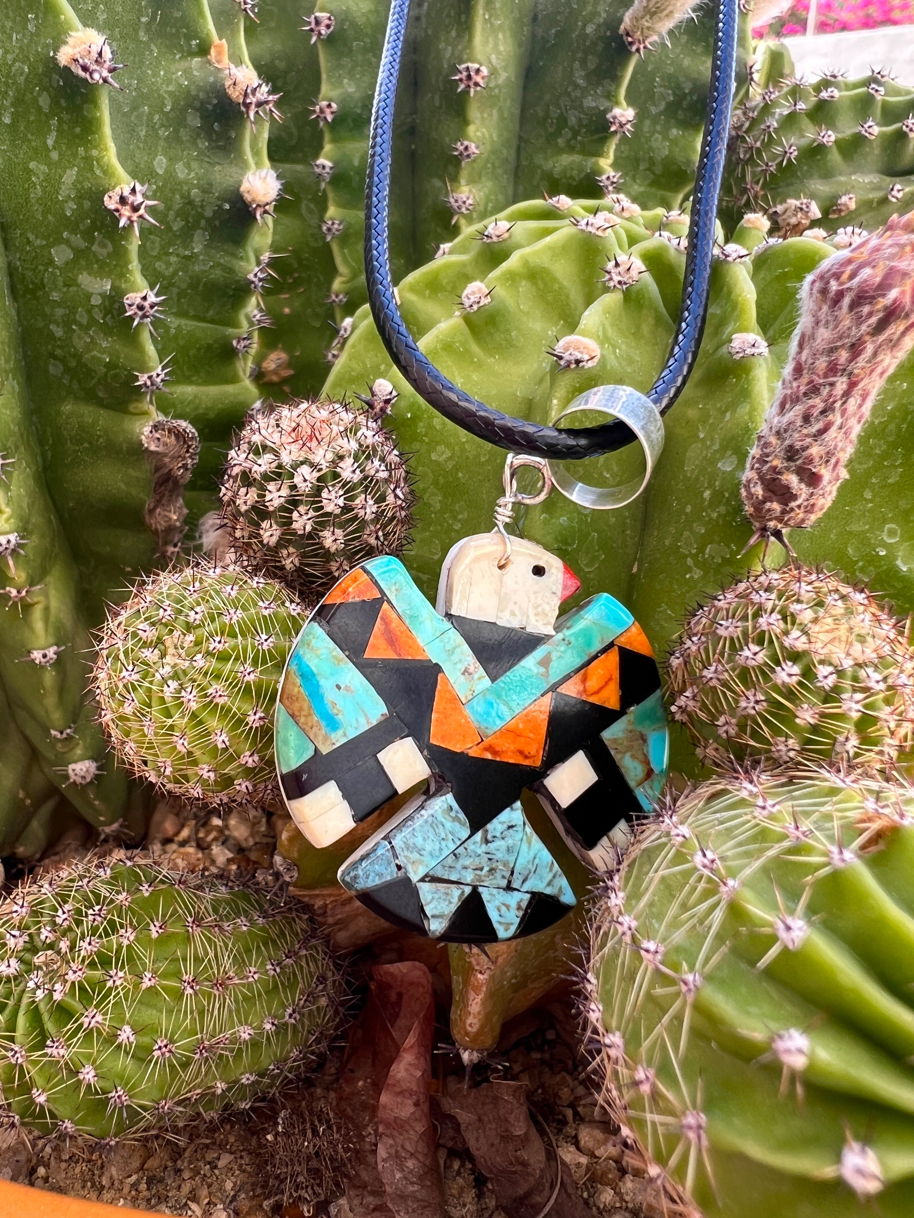 Mosaic Turquoise Thunderbird Inlay Pendant Necklace