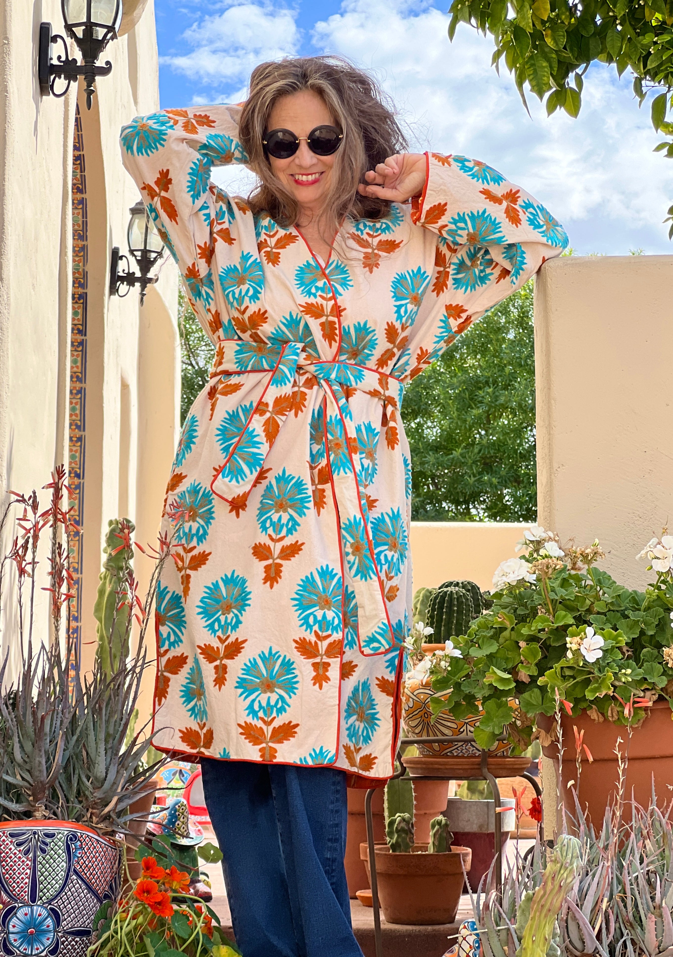 Sherobod Suzani Blue Floral Coat One of A Kind