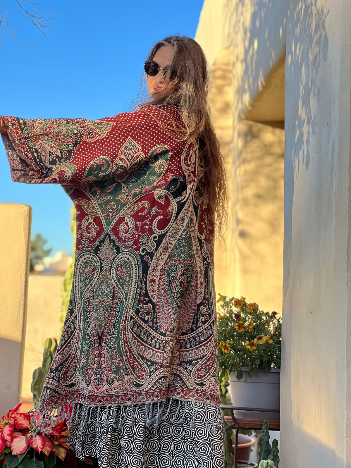 Polka Dot Prancer Paisley Boiled Wool Kimono Coat