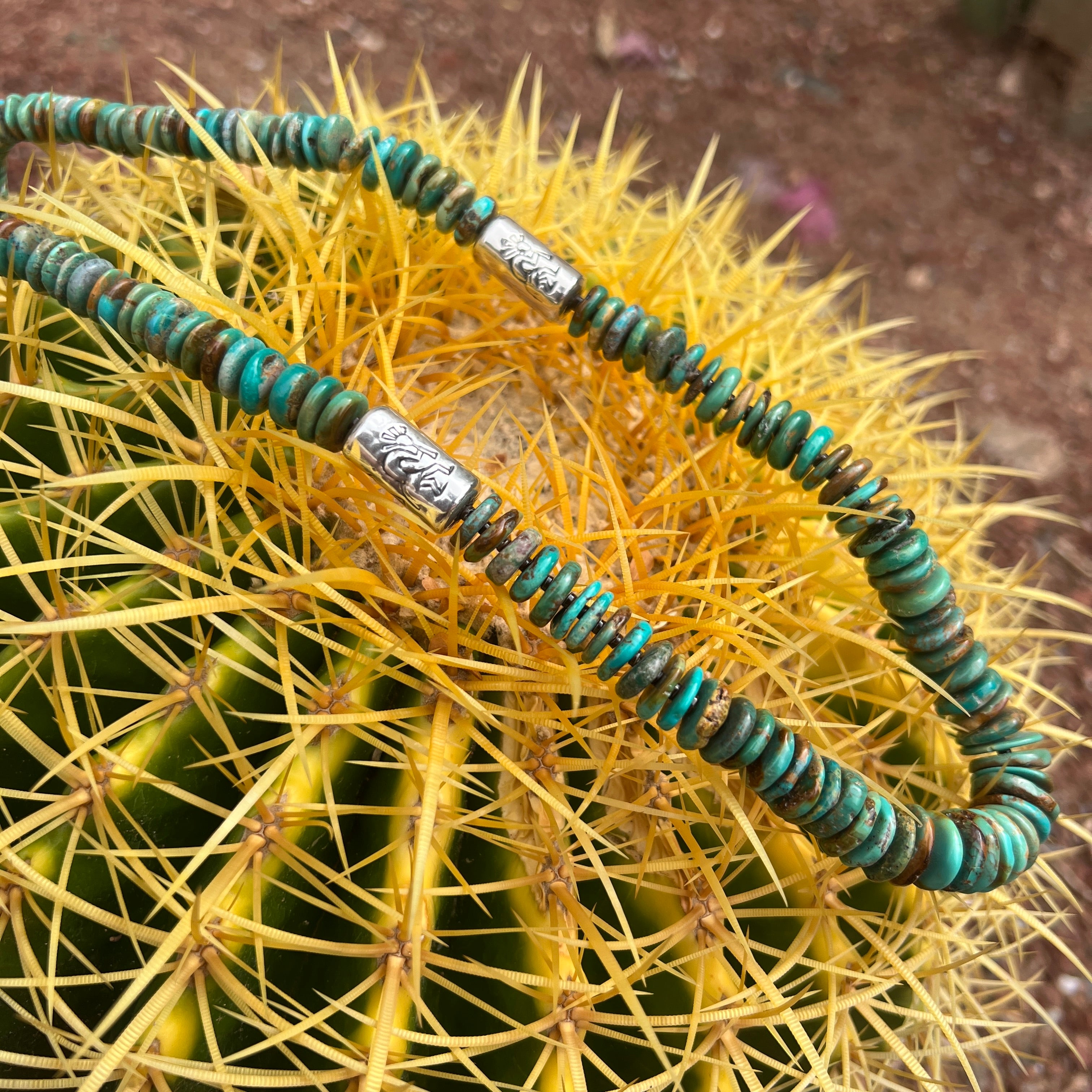 King Manassa Turquoise Necklace with Silver Kokopelli Santo Domingo