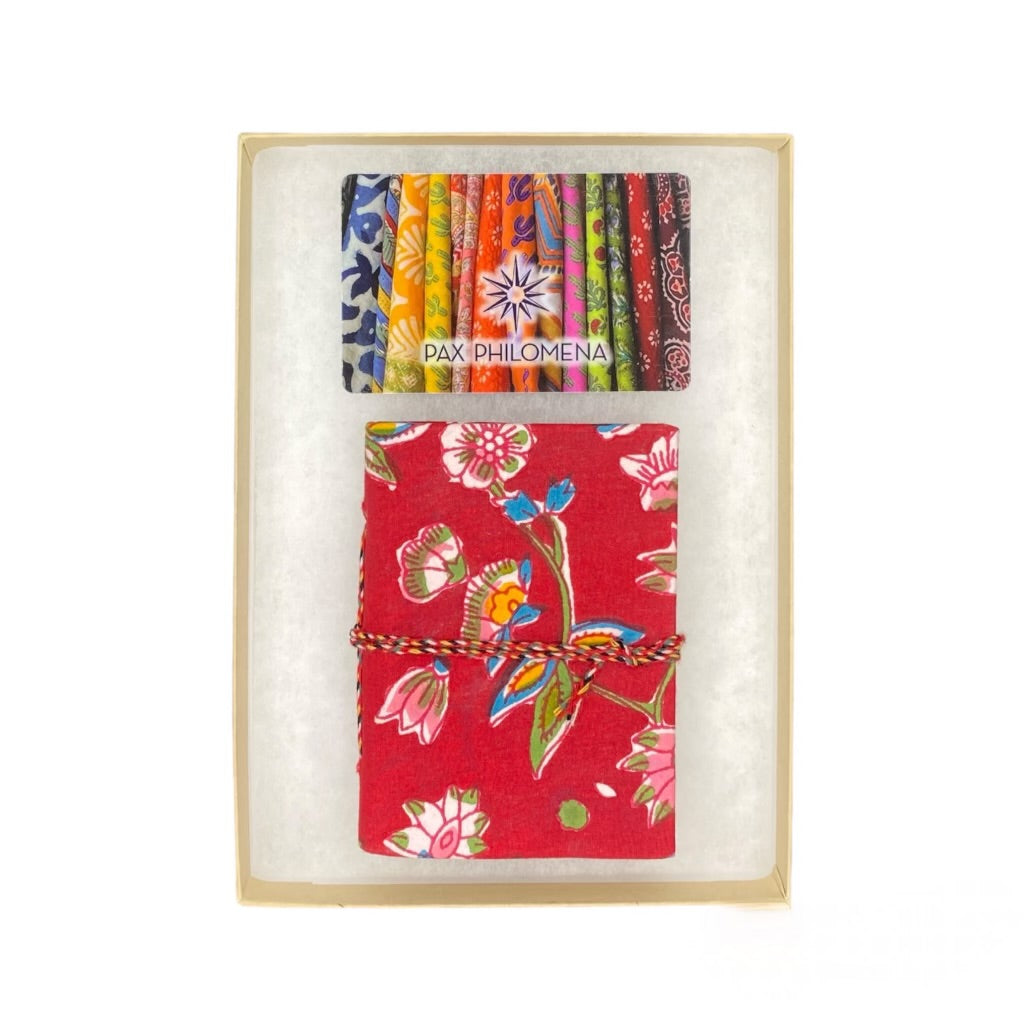 Hand Block Printed Mini Journal and Gift Card Set