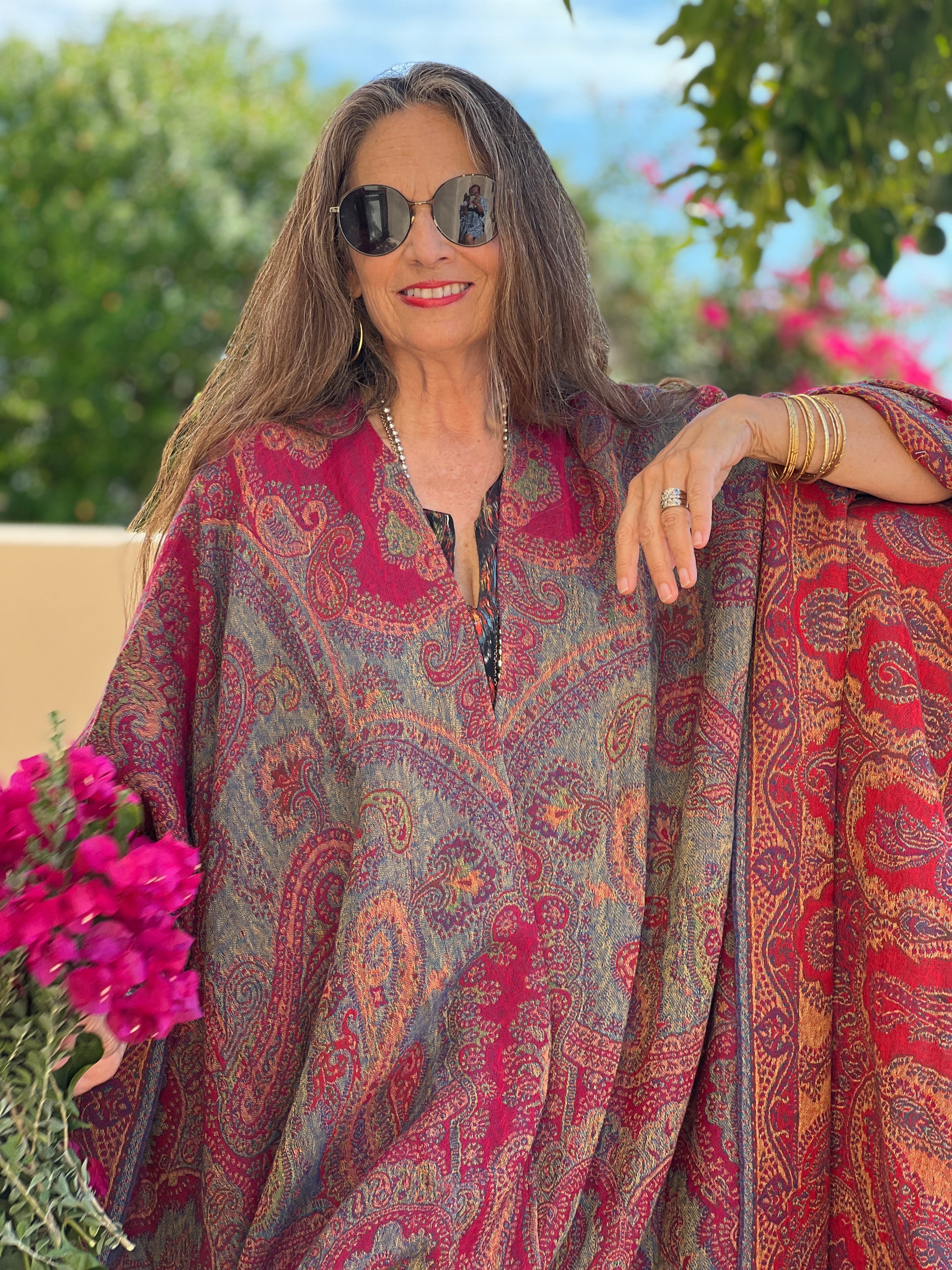 Celesia Paisley Boiled Wool Poncho