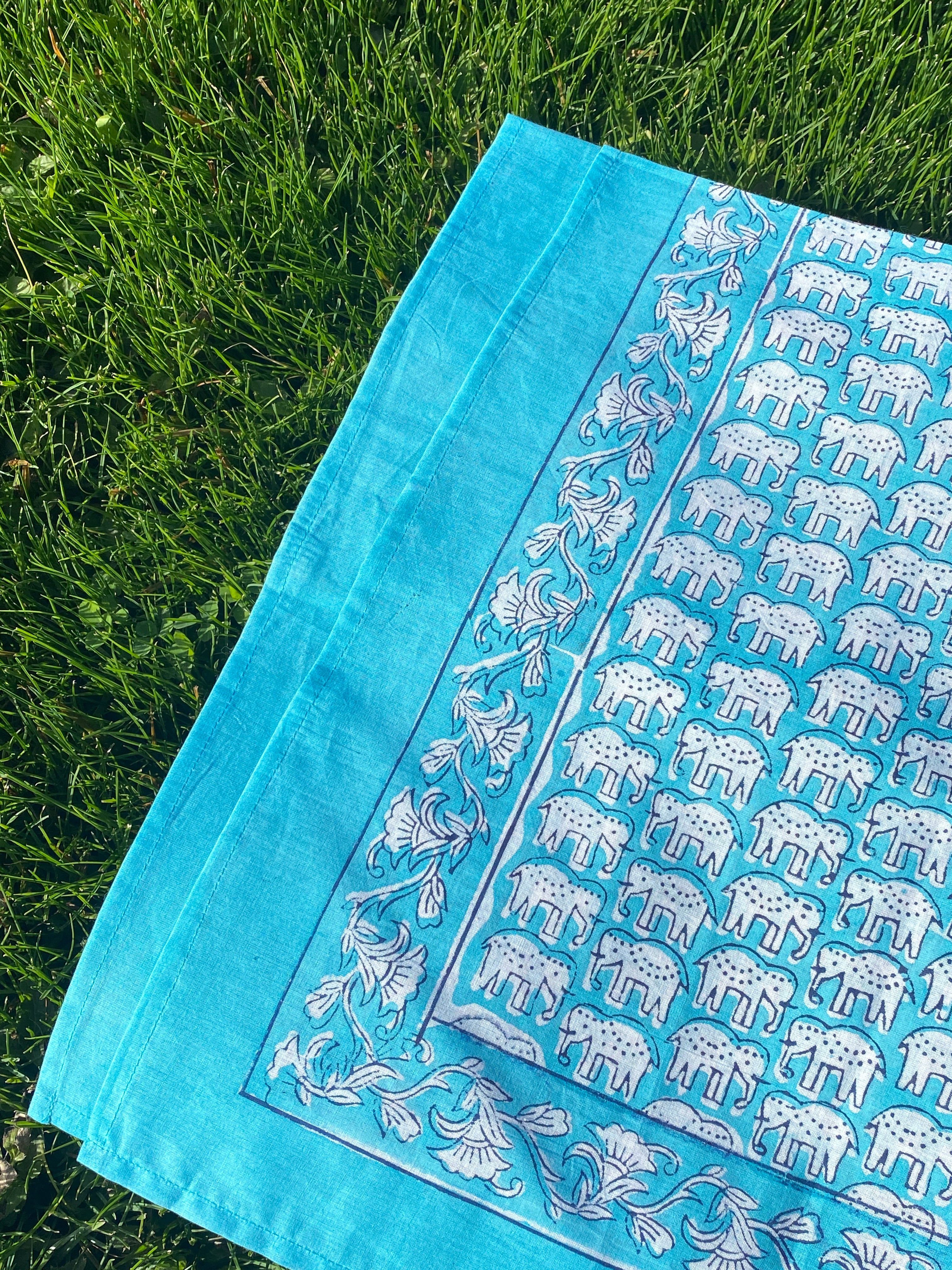 Elephant Turquoise Cotton Bandana Final Sale