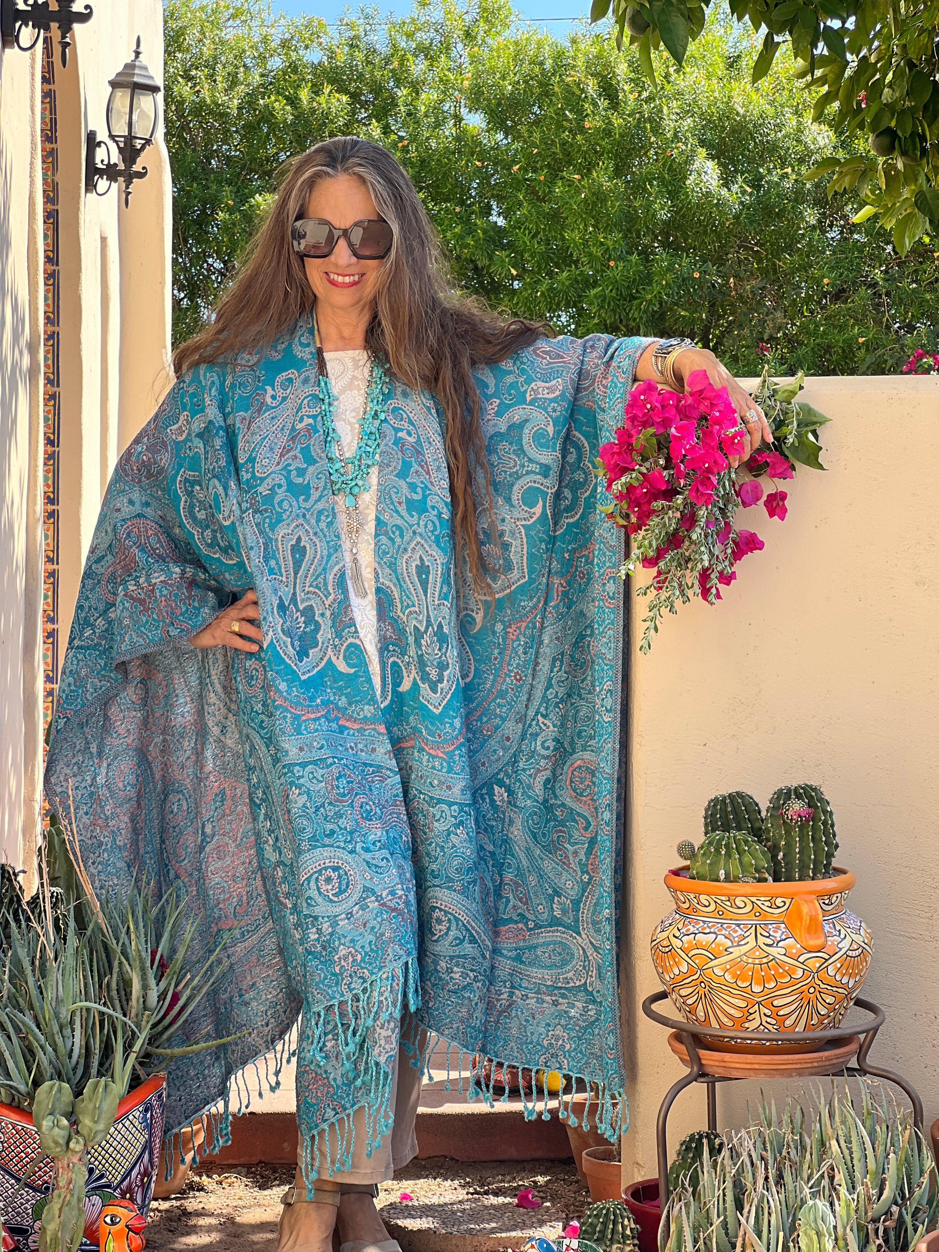 Tempting Turquoise Boiled Wool Poncho