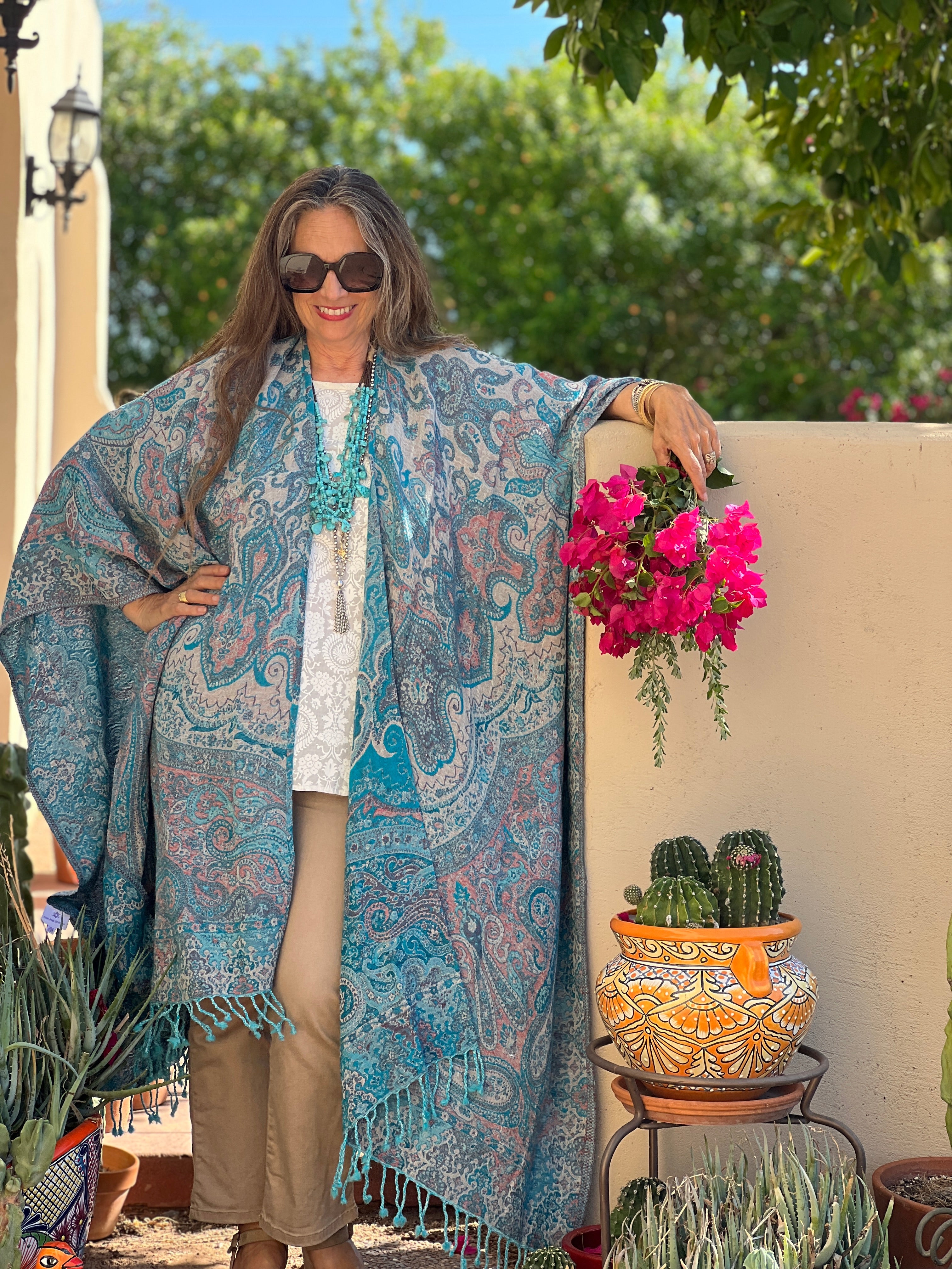 Tempting Turquoise Boiled Wool Poncho