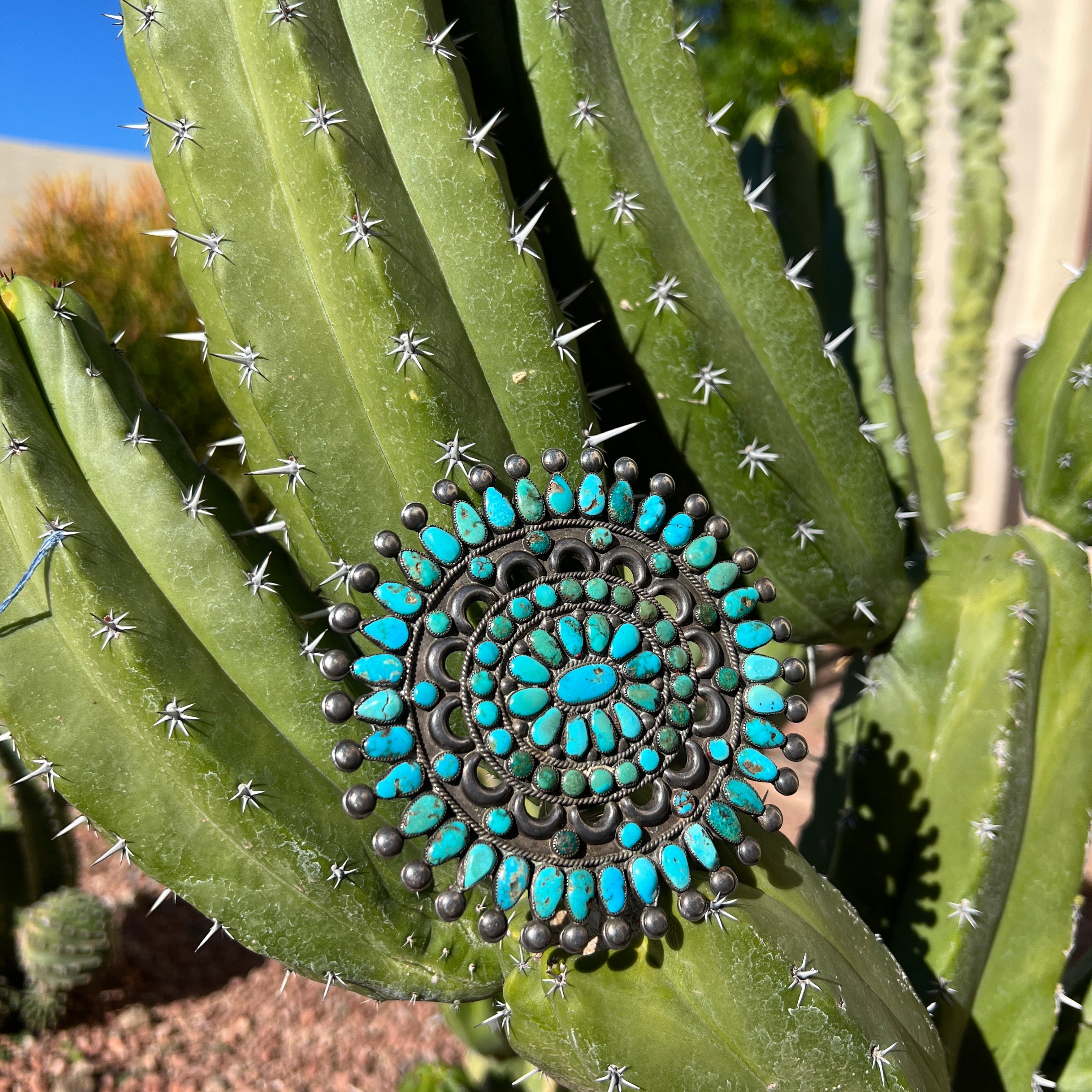 Rare Vintage Zuni BIG Turquoise Cluster Pin/Pendant Necklace