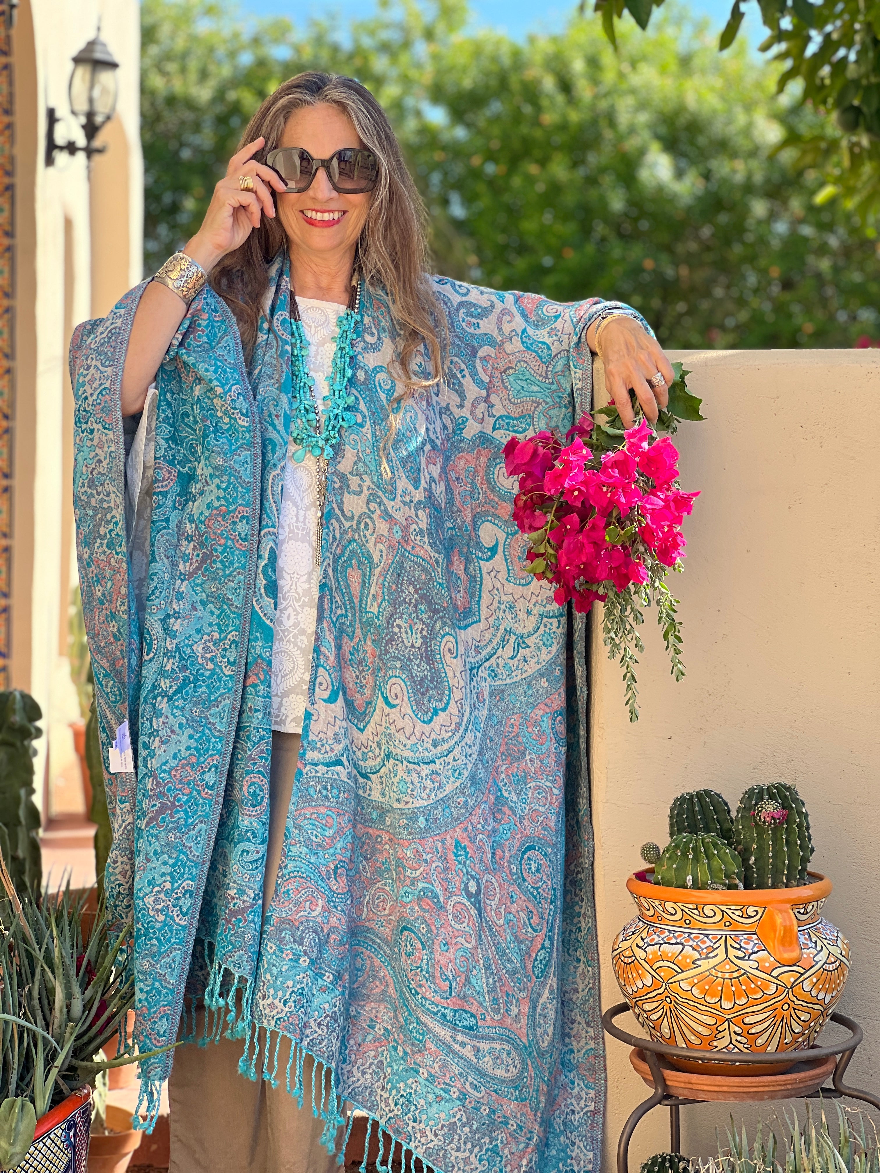 Tempting Turquoise Boiled Wool Poncho