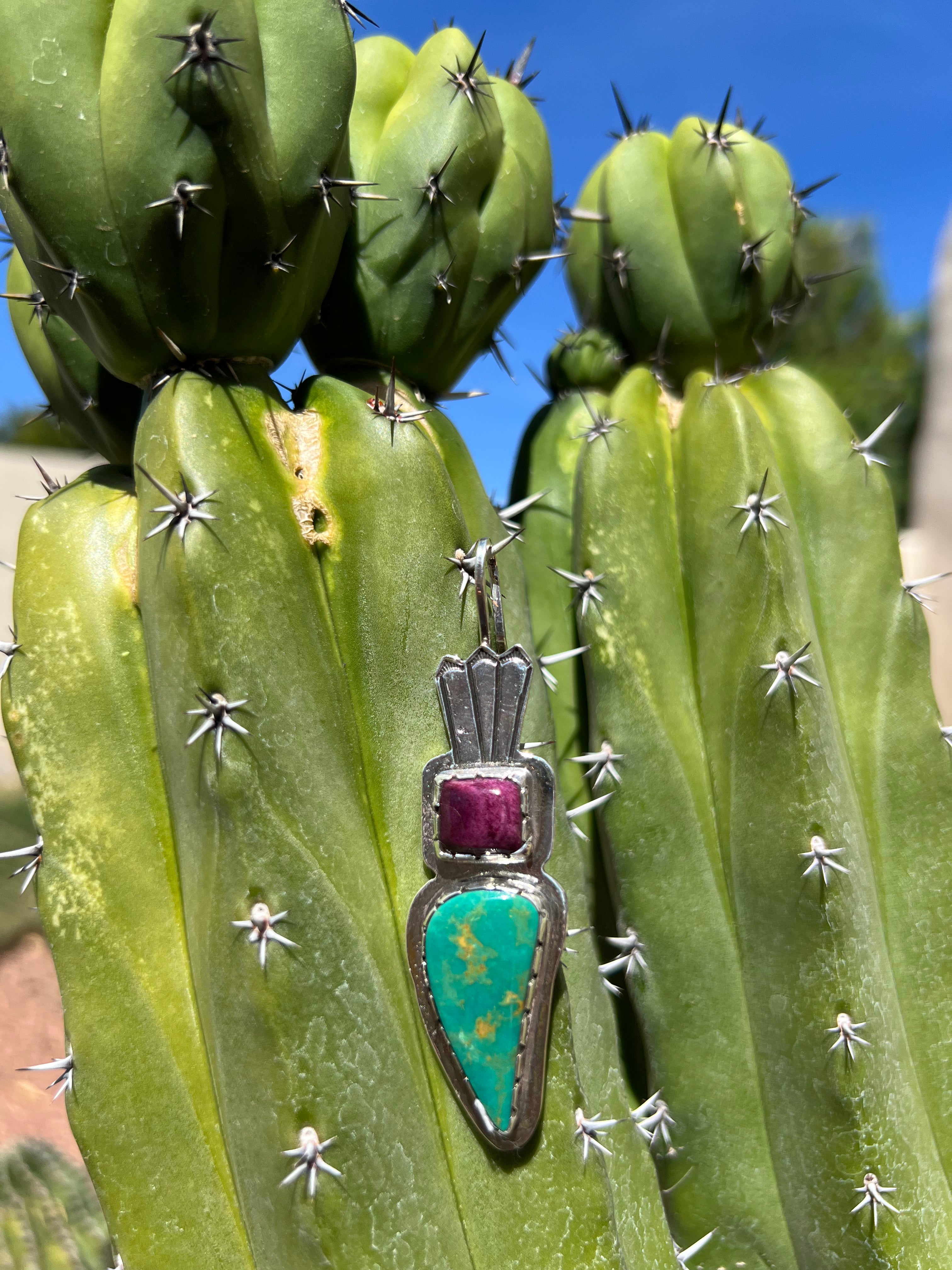 Royston Turquoise and Purple Spiny Oyster Silver Navajo Pendant