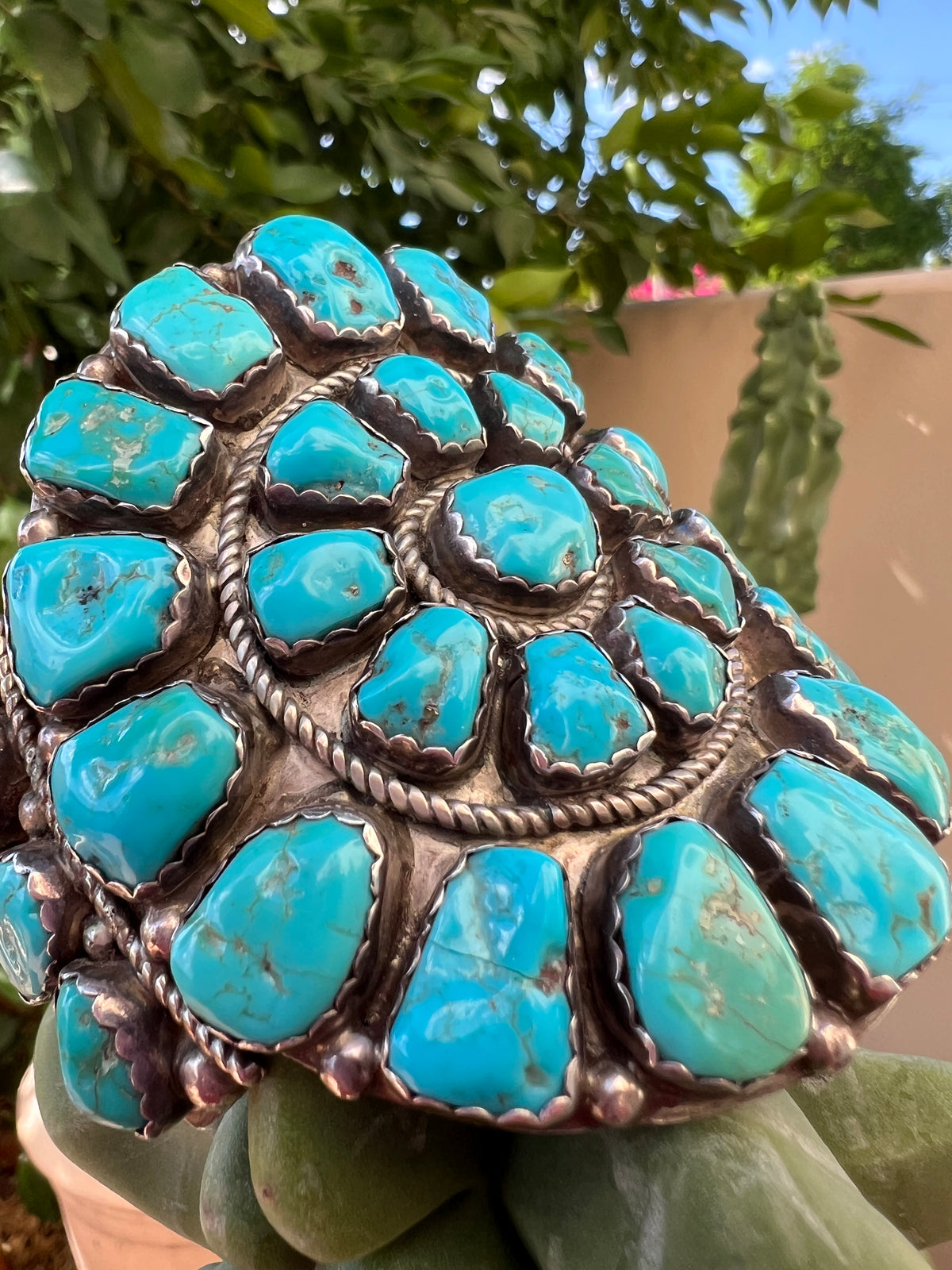 Vintage Sleeping Beauty Turquoise Navajo Cluster Bracelet Cuff