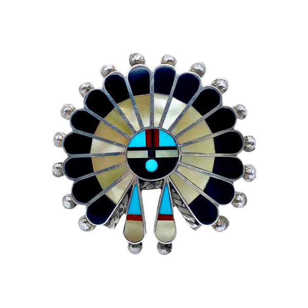 Zuni Black Onyx and Mother of Pearl Sun God Pin/Pendant ONE AVAILABLE