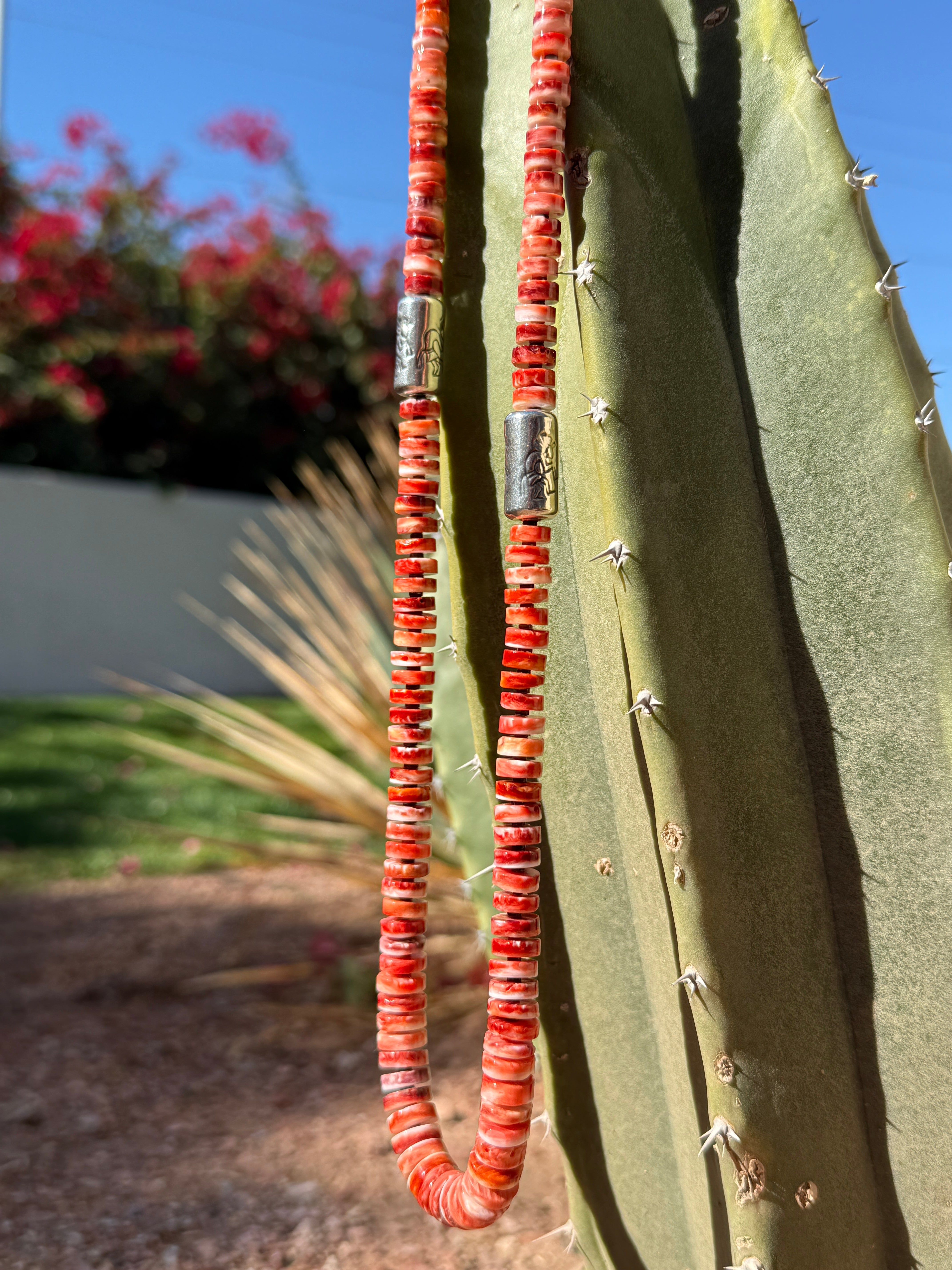 Red Spiny Oyster Kokopelli Necklace Santo Domingo