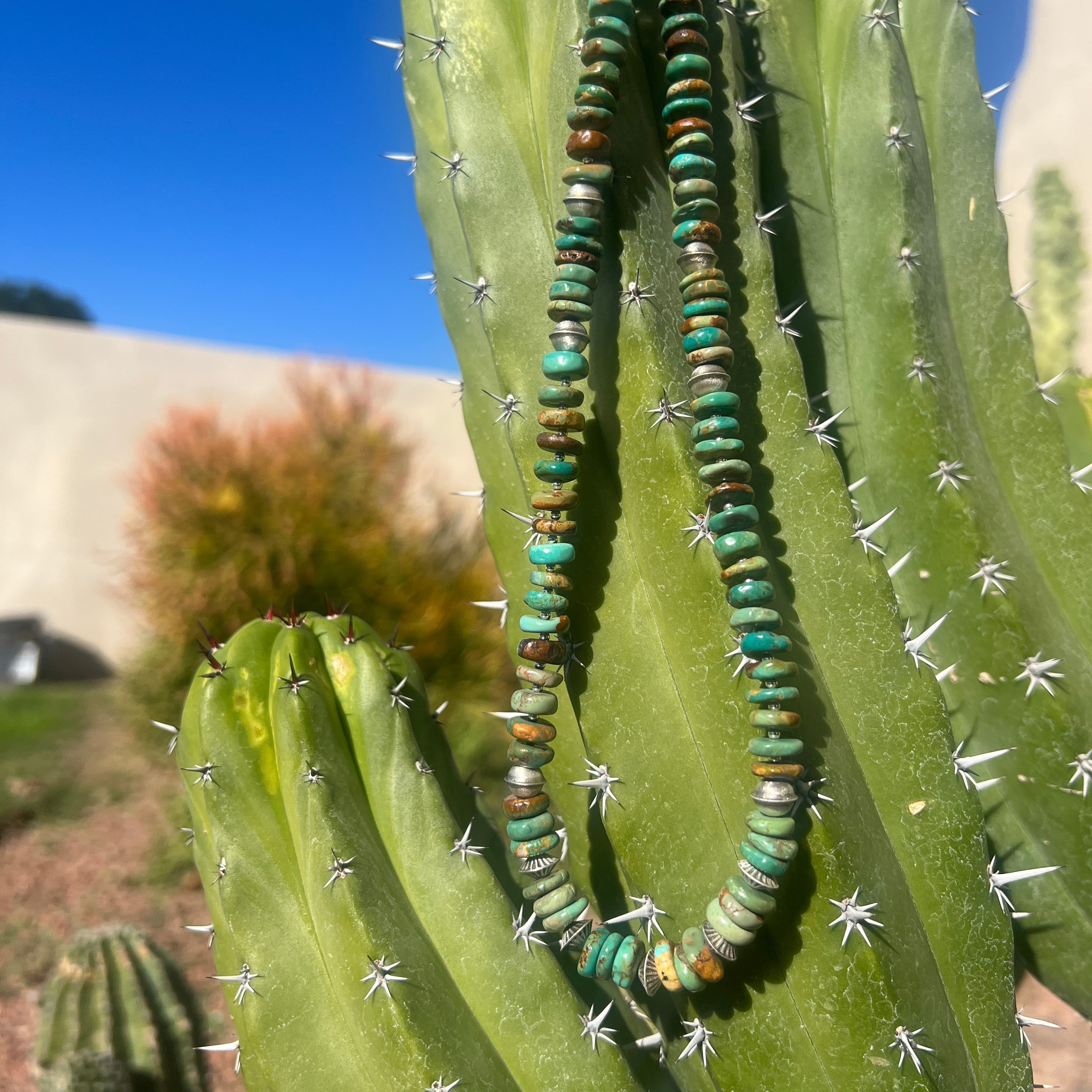Vintage Kingman Turquoise and Navajo Silver Bead Necklace