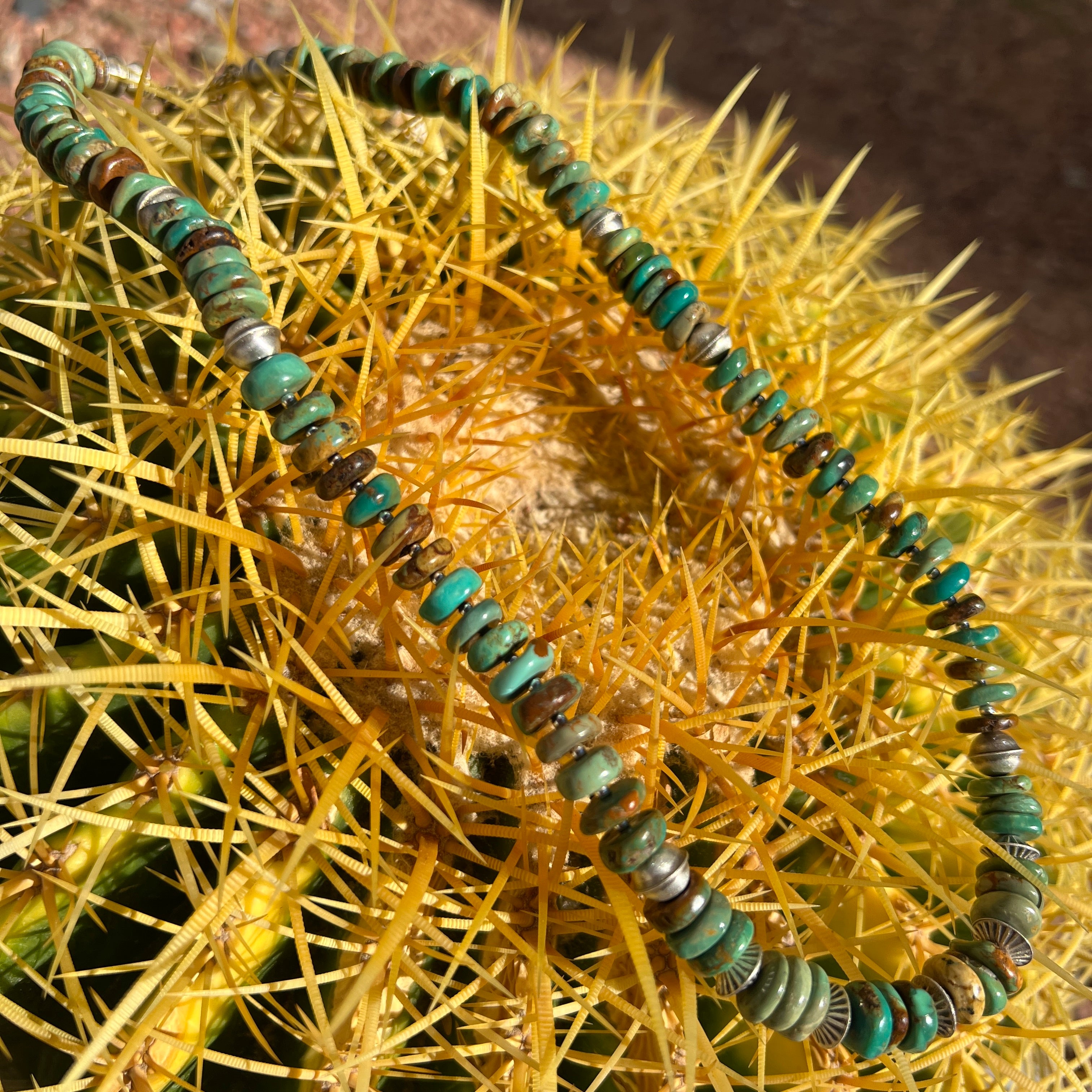 Vintage Kingman Turquoise and Navajo Silver Bead Necklace