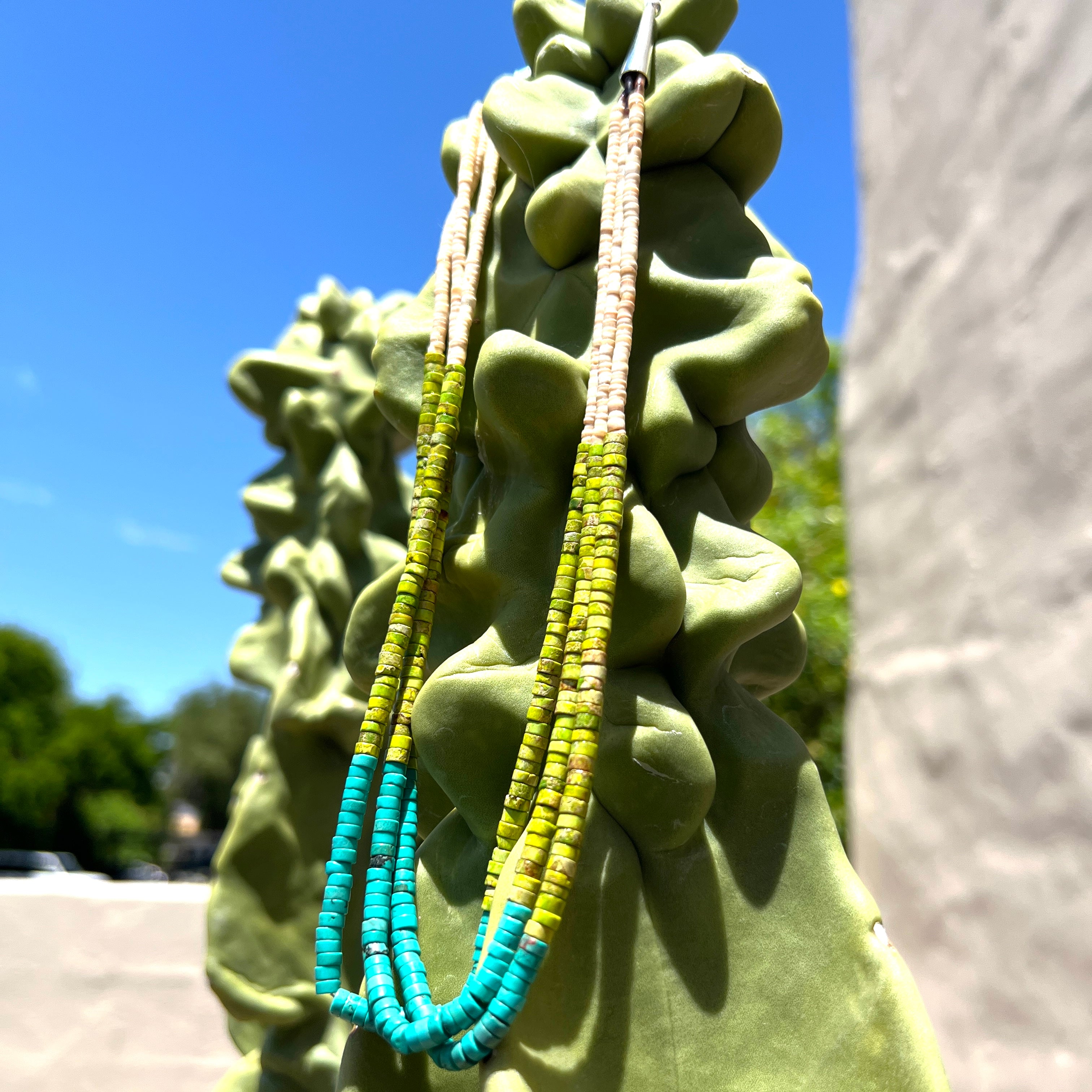 Gaspeite, Turquoise, Melon Shell, and Heishi Necklace Santo Domingo