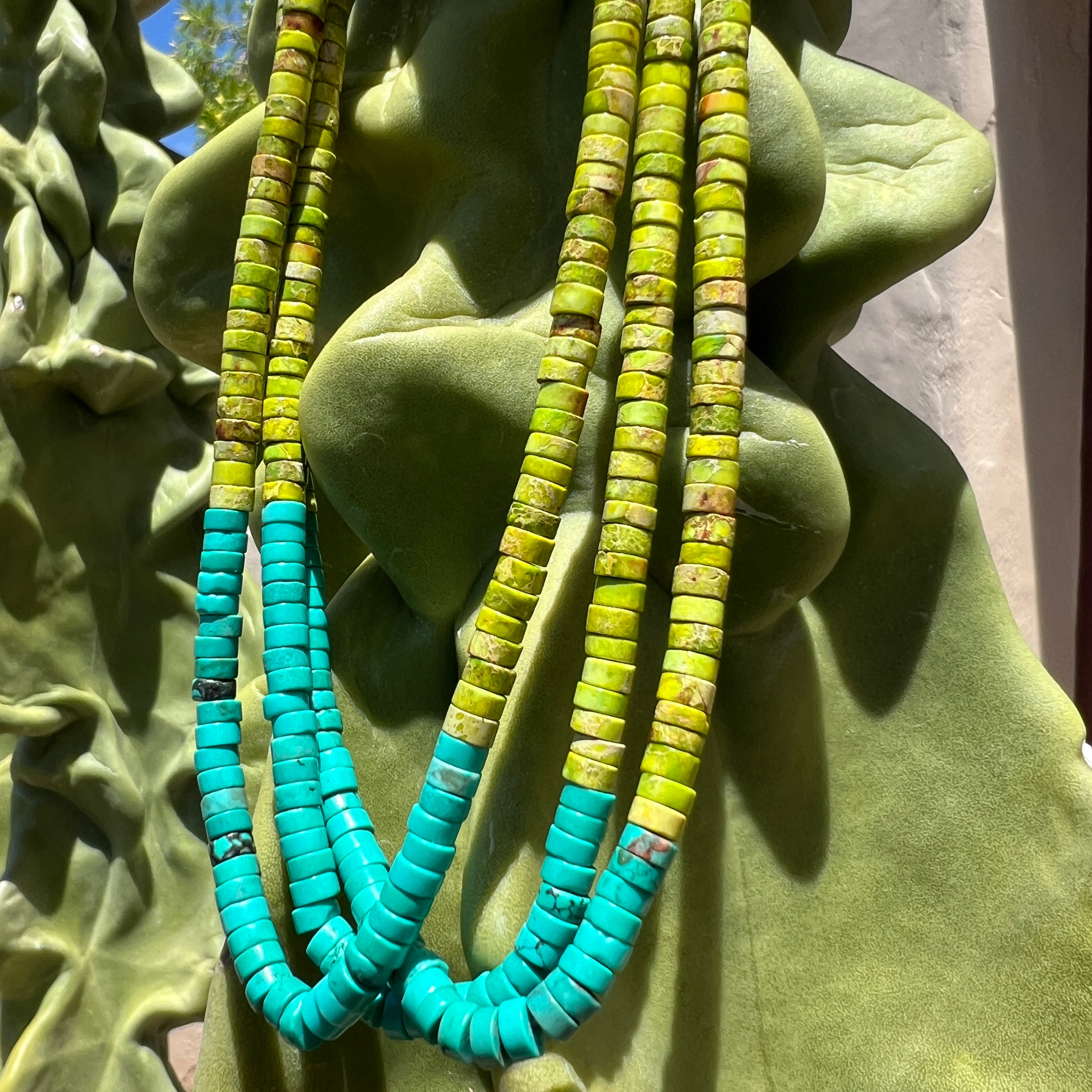 Gaspeite, Turquoise, Melon Shell, and Heishi Necklace Santo Domingo