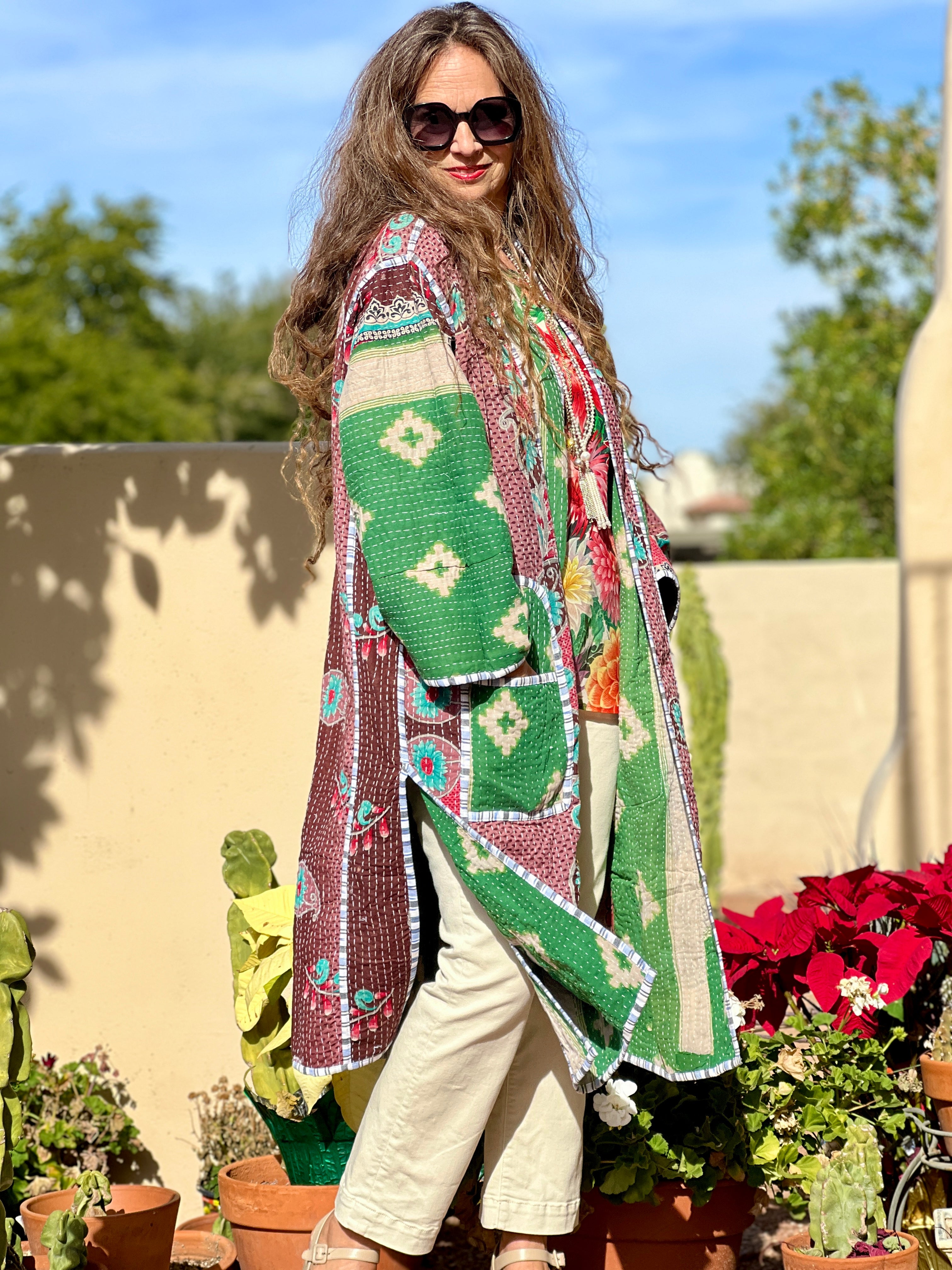 Nepal Vintage Cotton Kantha Coat One of a Kind