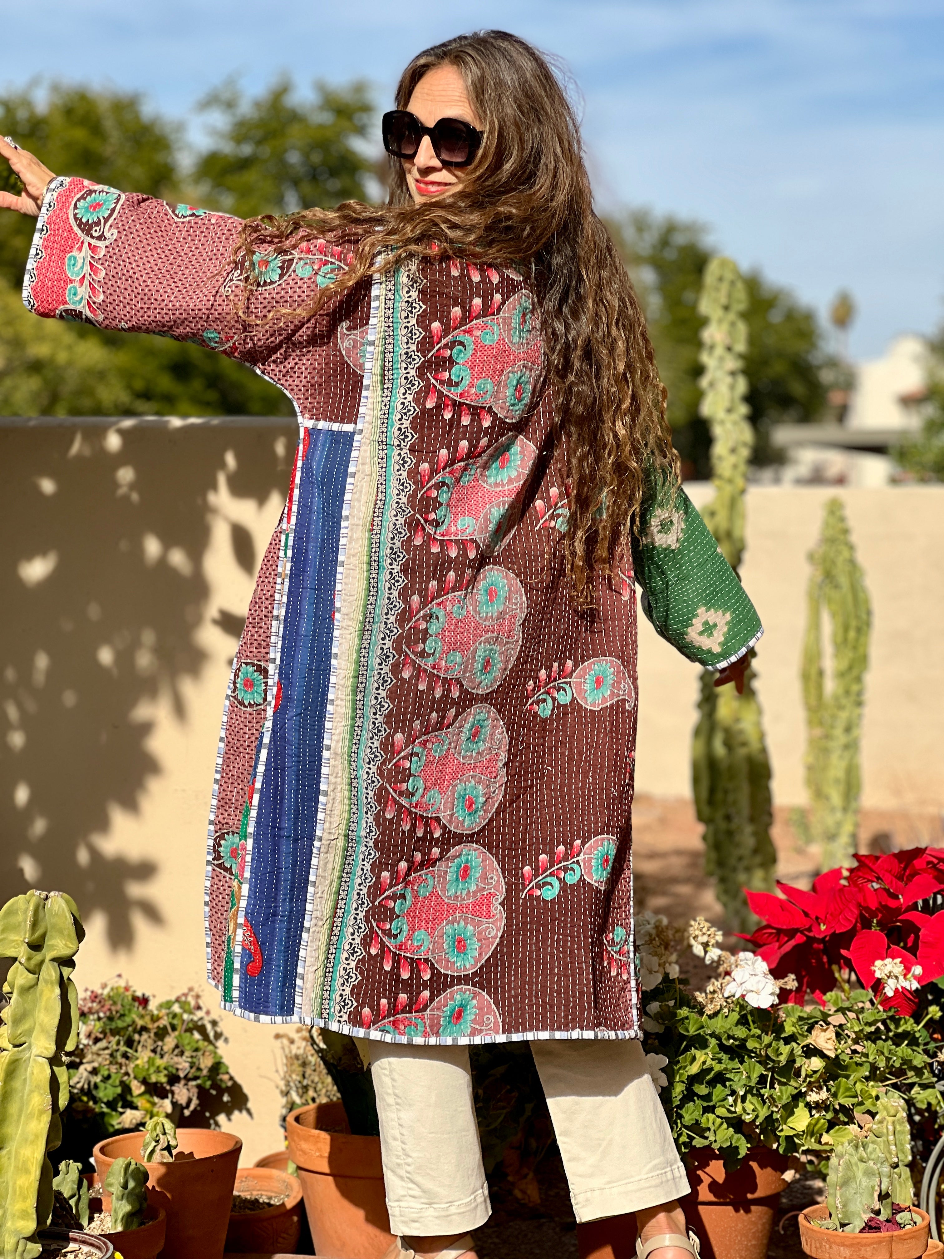 Nepal Vintage Cotton Kantha Coat One of a Kind